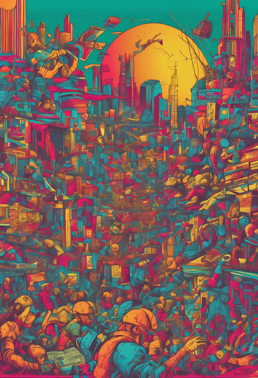 collage, ciclo de la vida humana y etapas, cambios en la vida humana, neon, impactante, vibrante