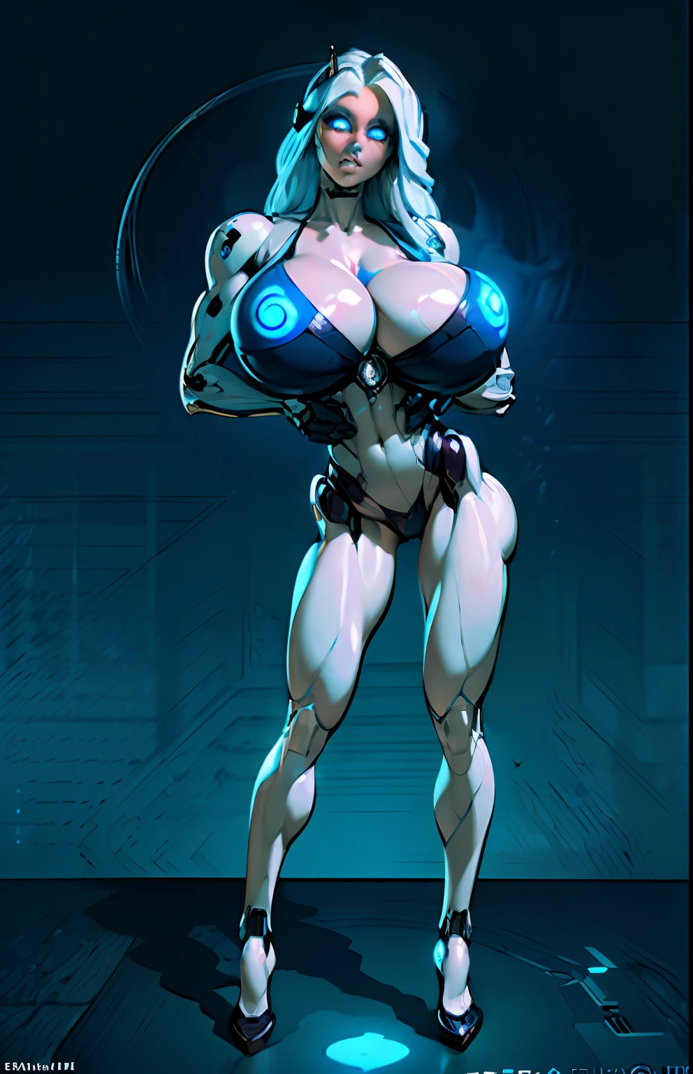 complex 3d render ultra detailed of a beautiful porcelain profile woman android face, cyborg, robotic parts, 150 mm, beautiful studio soft light, rim light, ((gigantic breasts:1.5)) vibrant details, luxurious cyberpunk, lace, ((glowing blue eyes:1.7)), hyperrealistic, anatomical, facial muscles, cable electric wires, microchip, elegant, beautiful background, octane render, H. R. Giger style, 8k, best quality, masterpiece, illustration, an extremely delicate and beautiful, extremely detailed ,CG ,unity ,wallpaper, (realistic, photo-realistic:1.37),Amazing, finely detail, masterpiece,best quality,official art, extremely detailed CG unity 8k wallpaper, absurdres, incredibly absurdres, robot, silver halmet, full body