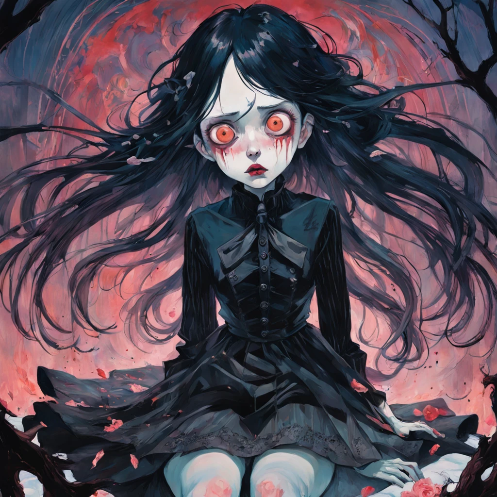 There is ugliness in beauty, But there is also beauty in ugliness. depression. In the style of Adrian Ghenie, Esao Andrews, Jenny Saville, Edward Hopper, surrealism, Dark Art par James Jean, Takato Yamamoto, Minimalisme inkpunk. Dans le style Tim Burton. Dans le style Corpse Bride. Dans le style Addams Family.