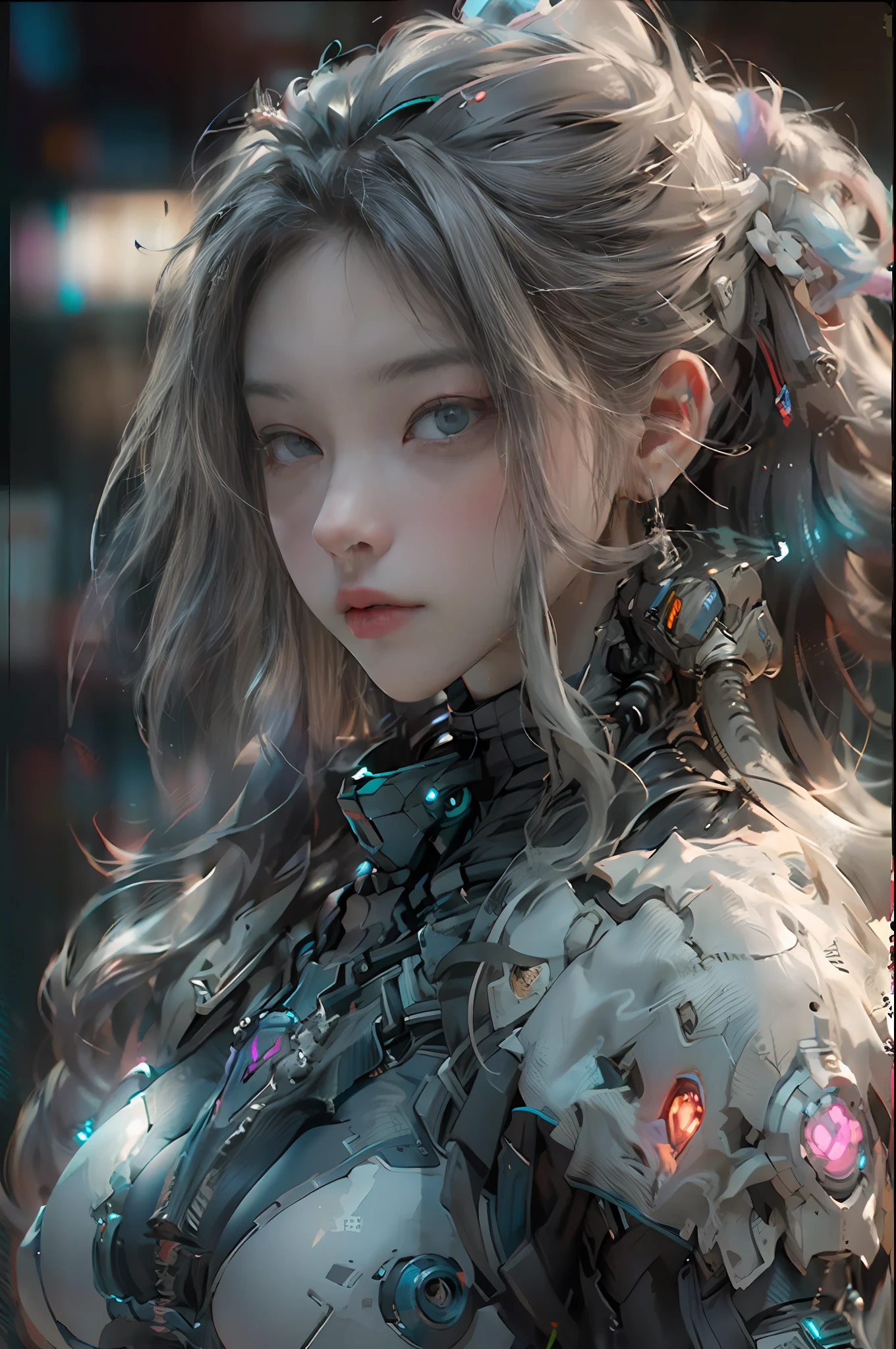 ((Best quality)), ((masterpiece)), (detailed:1.4), 3D, an image of a beautiful cyberpunk female, wearing tech armor, (long shapeless hair), big breasts, highly detailed, HDR (High Dynamic Range),Ray Tracing,NVIDIA RTX,Super-Resolution,Unreal 5,Subsurface scattering,PBR Texturing,Post-processing,Anisotropic Filtering,Depth-of-field,Maximum clarity and sharpness,Multi-layered textures,Albedo and Specular maps,Surface shading,Accurate simulation of light-material interaction,Perfect proportions,Octane Render,Two-tone lighting,Wide aperture,Low ISO,White balance,Rule of thirds,8K RAW