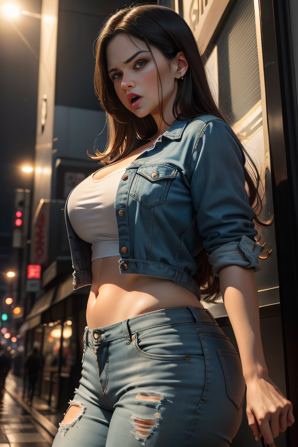 ompt
truk), (Ultra realistic), (Illustration), (High resolution), (8K), (Very detailed), (Best illustration), (Beautiful green eyes), showing big round ass, (Best quality), (Ultra detailed), (Masterpiece), (Detailed face), Solo, (Dynamic pose), 1 girl, back view, Black wavy hair in train, Little moles under the eyes, ((shirt and skirt)), Big tits, Long legs, Tighten abs, (camel toe), (without panties),