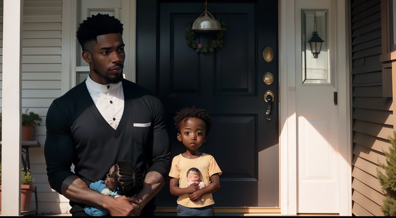 55-year-old man laughing with two interracial children