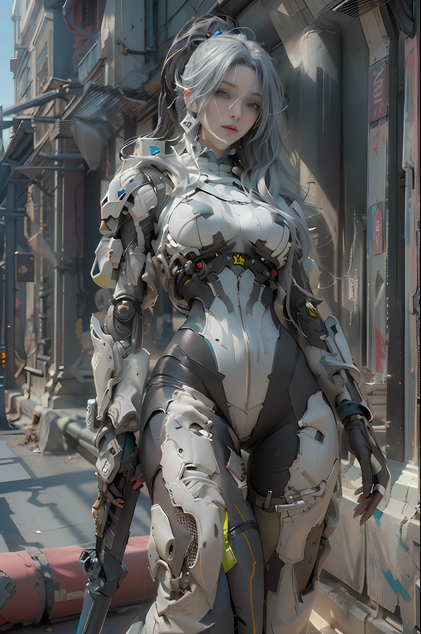 ((Best quality)), ((masterpiece)), (detailed:1.4), 3D, an image of a beautiful cyberpunk female, wearing tech armor, highly detailed, (long shapeless hair), big breasts, HDR (High Dynamic Range),Ray Tracing,NVIDIA RTX,Super-Resolution,Unreal 5,Subsurface scattering,PBR Texturing,Post-processing,Anisotropic Filtering,Depth-of-field,Maximum clarity and sharpness,Multi-layered textures,Albedo and Specular maps,Surface shading,Accurate simulation of light-material interaction,Perfect proportions,Octane Render,Two-tone lighting,Wide aperture,Low ISO,White balance,Rule of thirds,8K RAW