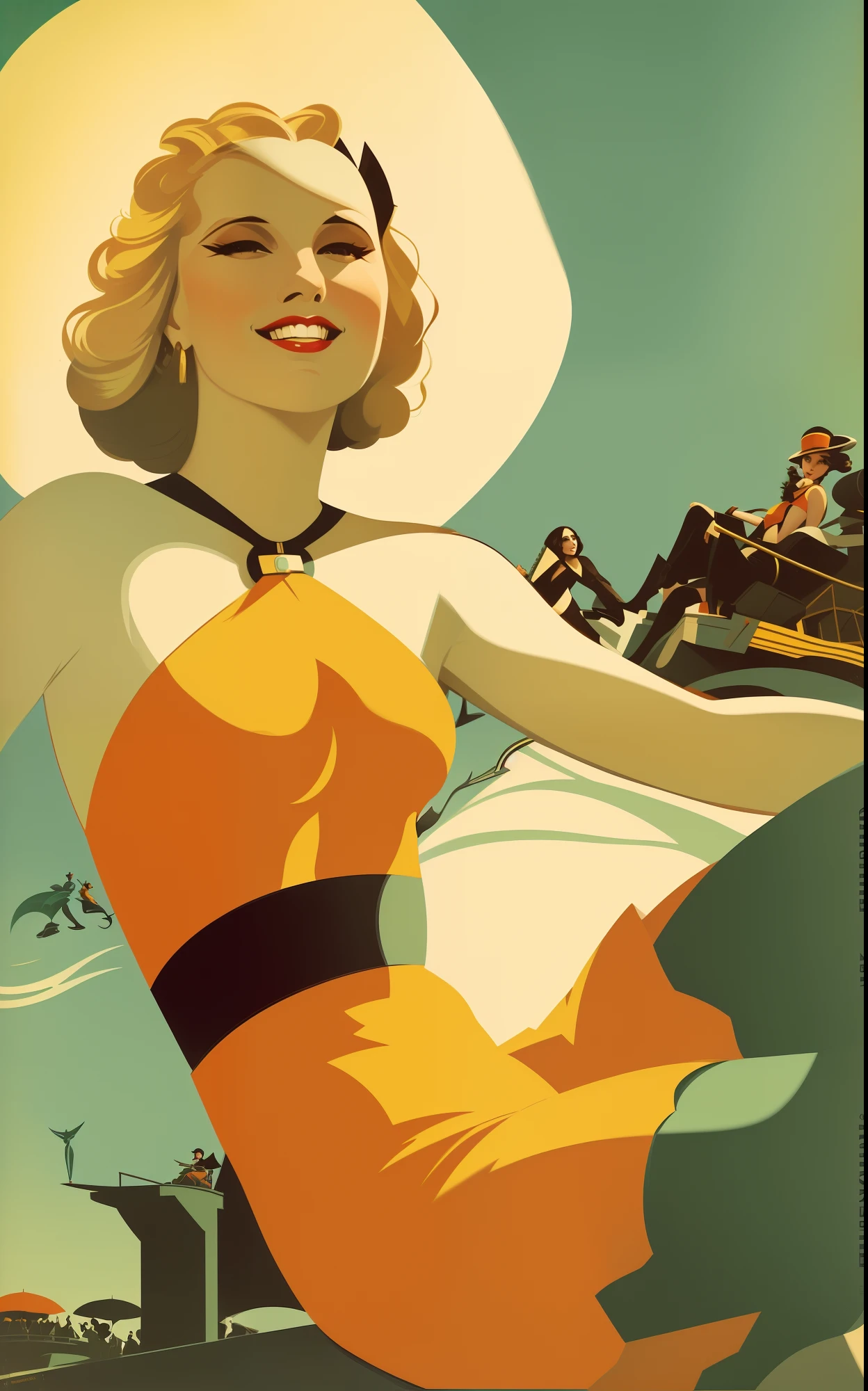 There's a woman sitting on a wall with a hat on, Directed by: Maurice Braun, cartaz de viagem, Vintage poster, Enoque Bolles, poster ; 夏天, Estilo Futurismo Italiano, Cartaz Art Deco, Directed by: Fritz Baumann, Vintage poster, Directed by: Hans Baluschek, arte do cartaz italiano, Directed by: Hans Fischer, ( ( ( Art Deco ) ) ), Otto Schmidt, retro poster