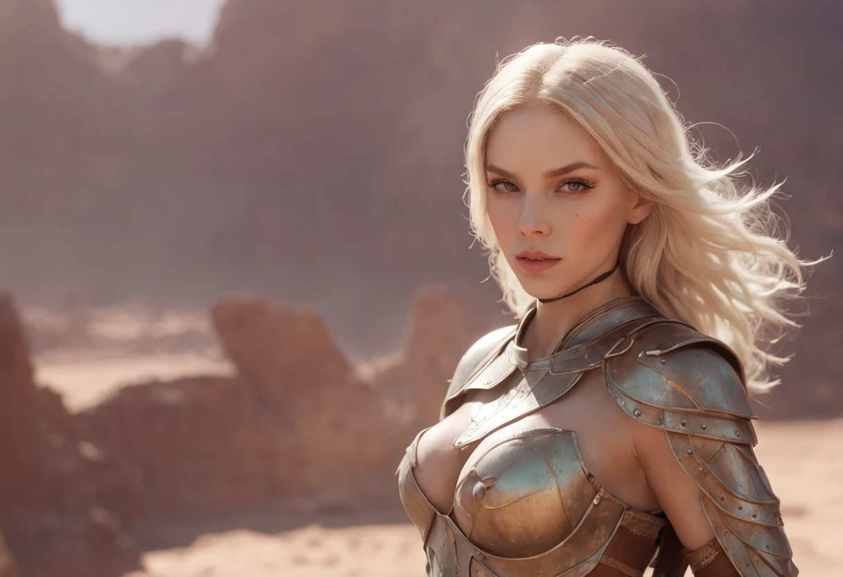 Blonde woman in armor posing in a desert area, Arte de fantasia hiperrealista, Art not Guweiz style, fanart melhor artstation, arte de fantasia realista, deviantart artstation cgscosiety, O melhor da artstation, Alexandra Fomina Artstation, uma guerreira loira sexy, Artgerm extremamente detalhado, 2. 5 d cgi anime fantasia arte |