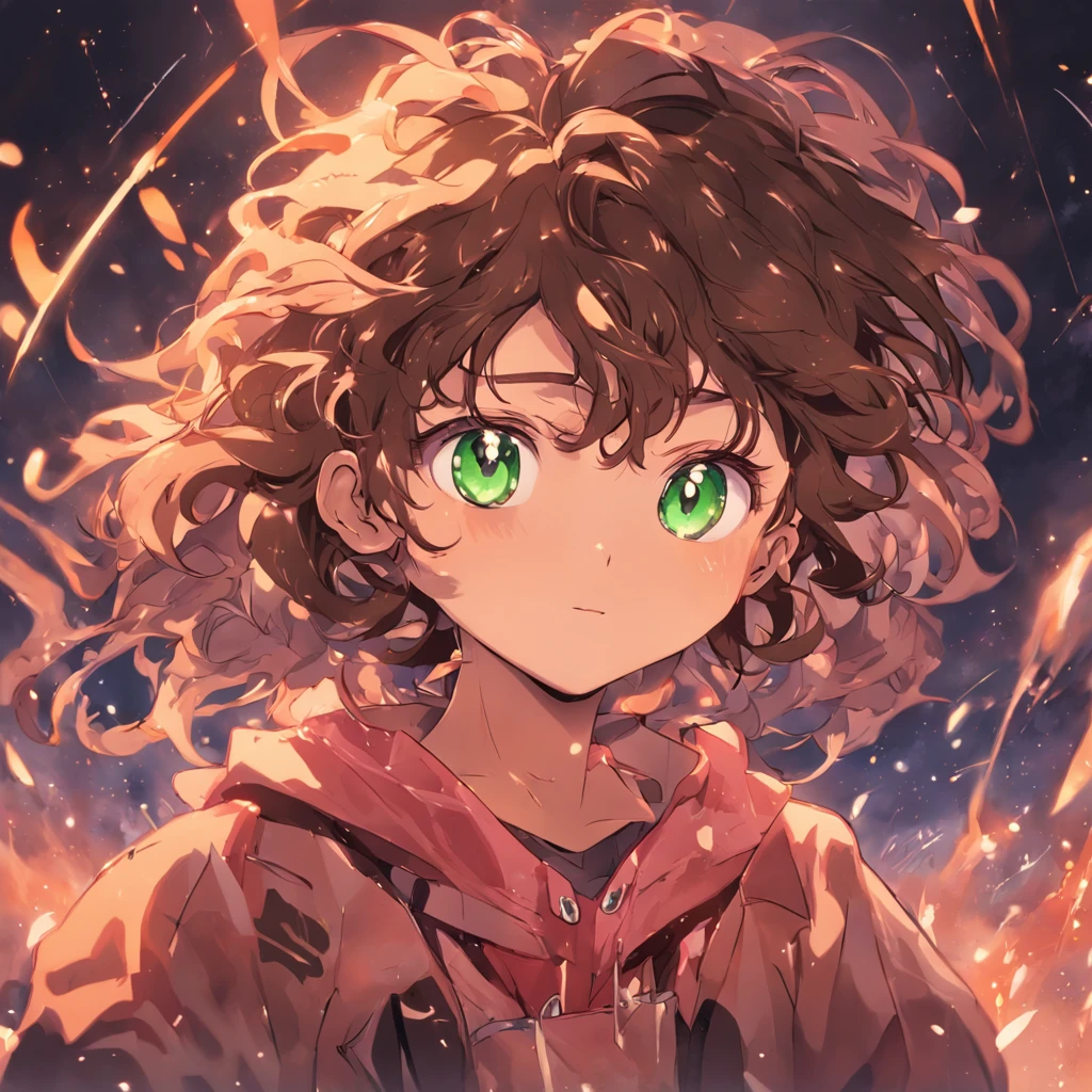 A logo for a YouTube channel a child curly brown hair calcasiana with green eyes who likes to explore colors on background cartoon style