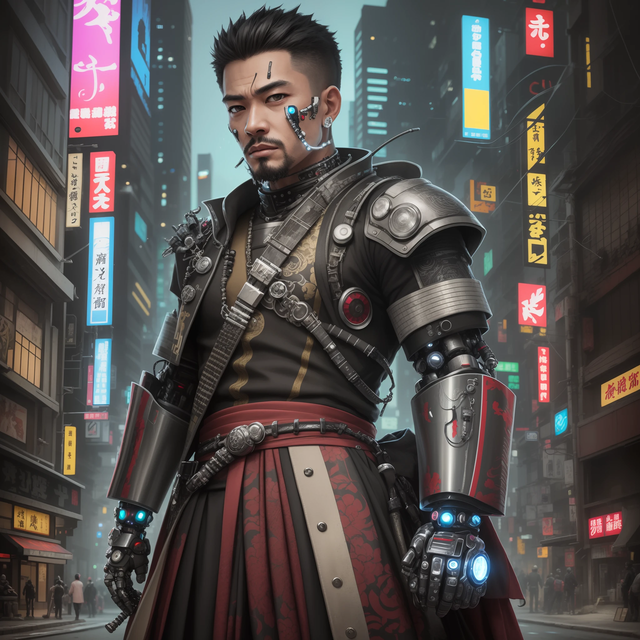 a full body up of a male cybernetic samurai, image size 1:1, cyberpunk samurai, cyberpunk angry looking cybernetic samurai, cyberpunk samurai, cyberpunk geisha, hyper-realistic cyberpunk style, portrait of a cyberpunk samurai, cyberpunk horror style, cyberpunk cyborg wasp, advanced digital cyberpunk art, cyberpunk art ultrarealistic 8k, cyberpunk robotic, portrait of a cyborg samurai --auto --s2