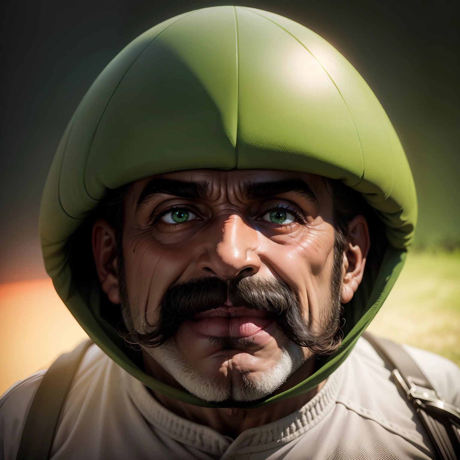 Extraterrestre usando um bigode falando na frente de um fundo verde