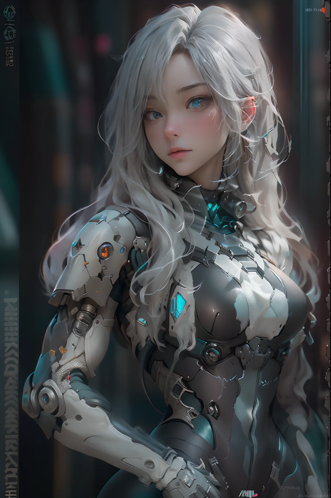 ((Best quality)), ((masterpiece)), (detailed:1.4), 3D, an image of a beautiful cyberpunk female, (wearing smooth organic tech armor), (long shapeless hair), big breasts, (cowboy shot), HDR (High Dynamic Range),Ray Tracing,NVIDIA RTX,Super-Resolution,Unreal 5,Subsurface scattering,PBR Texturing,Post-processing,Anisotropic Filtering,Depth-of-field,Maximum clarity and sharpness,Multi-layered textures,Albedo and Specular maps,Surface shading,Accurate simulation of light-material interaction,Perfect proportions,Octane Render,Two-tone lighting,Wide aperture,Low ISO,White balance,Rule of thirds,8K RAW