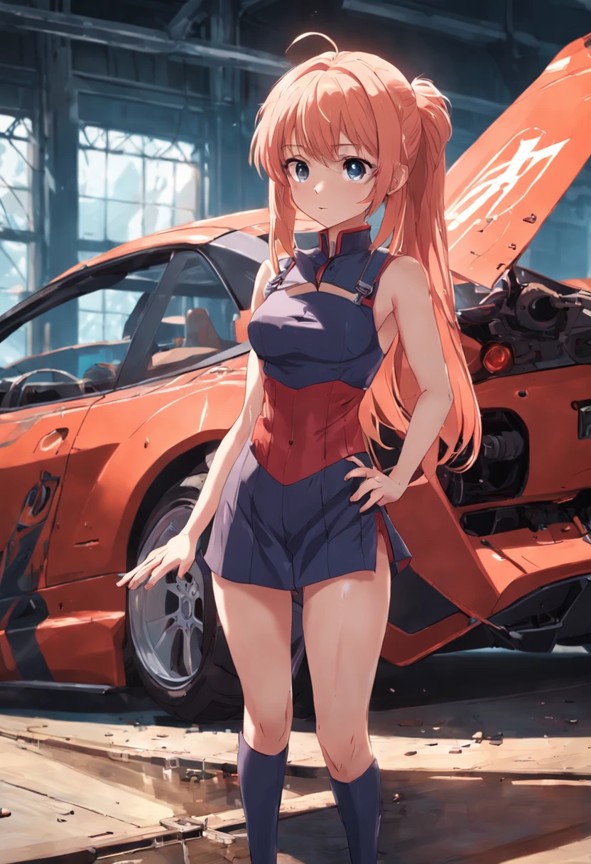 A masterpiece Mechanic girl fixing a car, perfect body, perfect head, HD