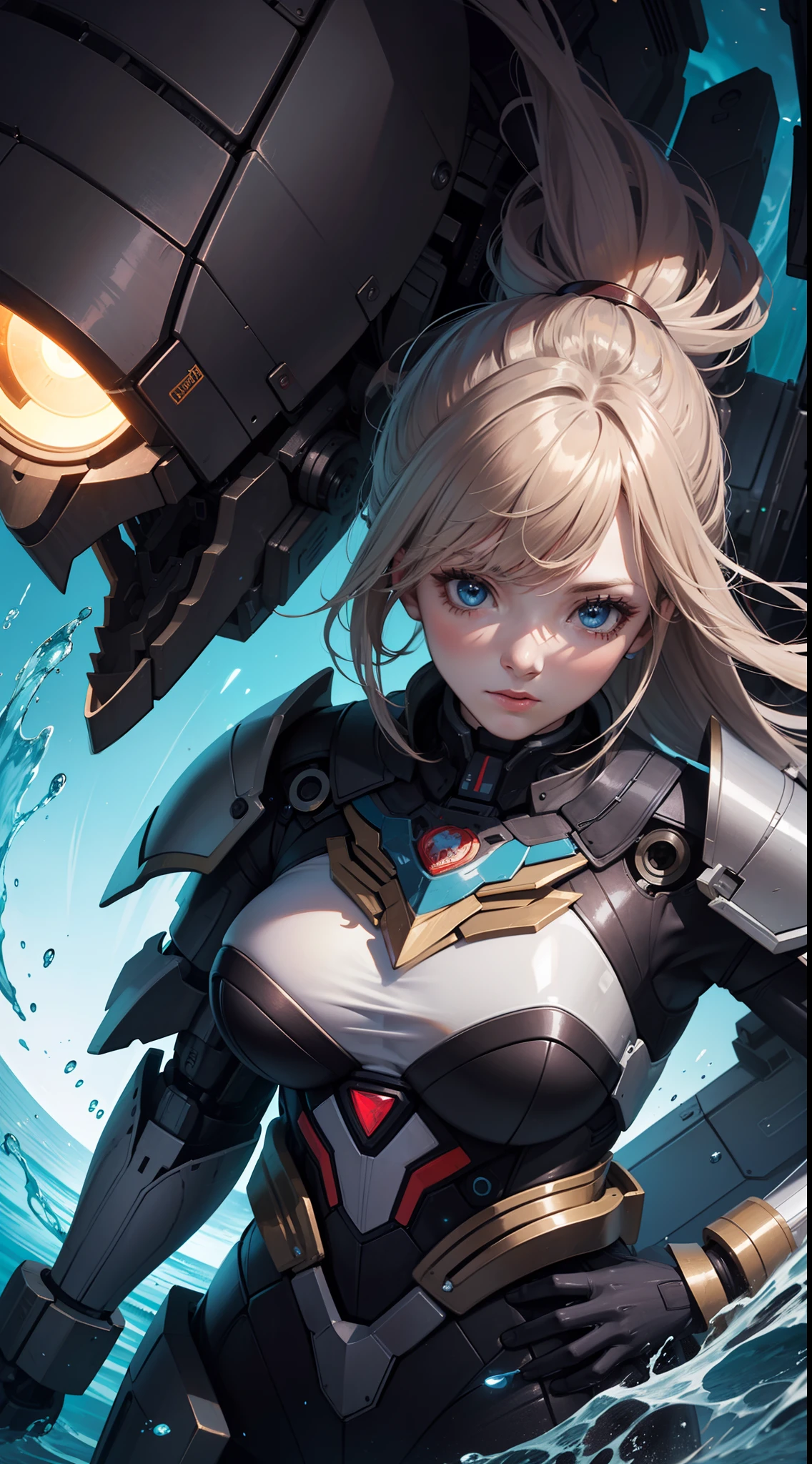 (close up on the girl:1.5),（ shitu-mecha：1.8），1 woman stands in front of a huge mecha, 1 woman (exquisite face, watery big eyes, heroic spirit, science fiction, leather clothing, warriors, complex clothing, bright colors), mecha, machinery, war, future, science fiction, romanticism, master color matching, sunshine, (Tindall phenomenon: 1.8),  shitu-mecha,  shitu-mecha,  shitu-mecha,  shitu-mecha,  shitu-mecha,  meshanyaogaoda, mecha, strong wind, movie visuals, science fiction, clarity, master color matching, master lighting, master composition, movie composition
(Masterpiece), best, 8k wallpaper, illustrations, high-definition image quality, full of storytelling, complex backgrounds, Chinese style, exaggerated styling, exquisite details, rich visual effects, bright colors, layered highlights, shadows and details, as well as cinematic quality, exquisite and complex, master works, official works, master lighting, movie composition, movie lighting, master composition, master color scheme, 16K, ultra clear, Wallpaper,

 Anime Mechanical Magic Style-rustmagic Colorful style-paintmagic Flowing water realcumAI beauty reality ulzzang-6500-v1.1 Nuclear Explosion EMB-NUKE2 Magic Style-SylvaMagic