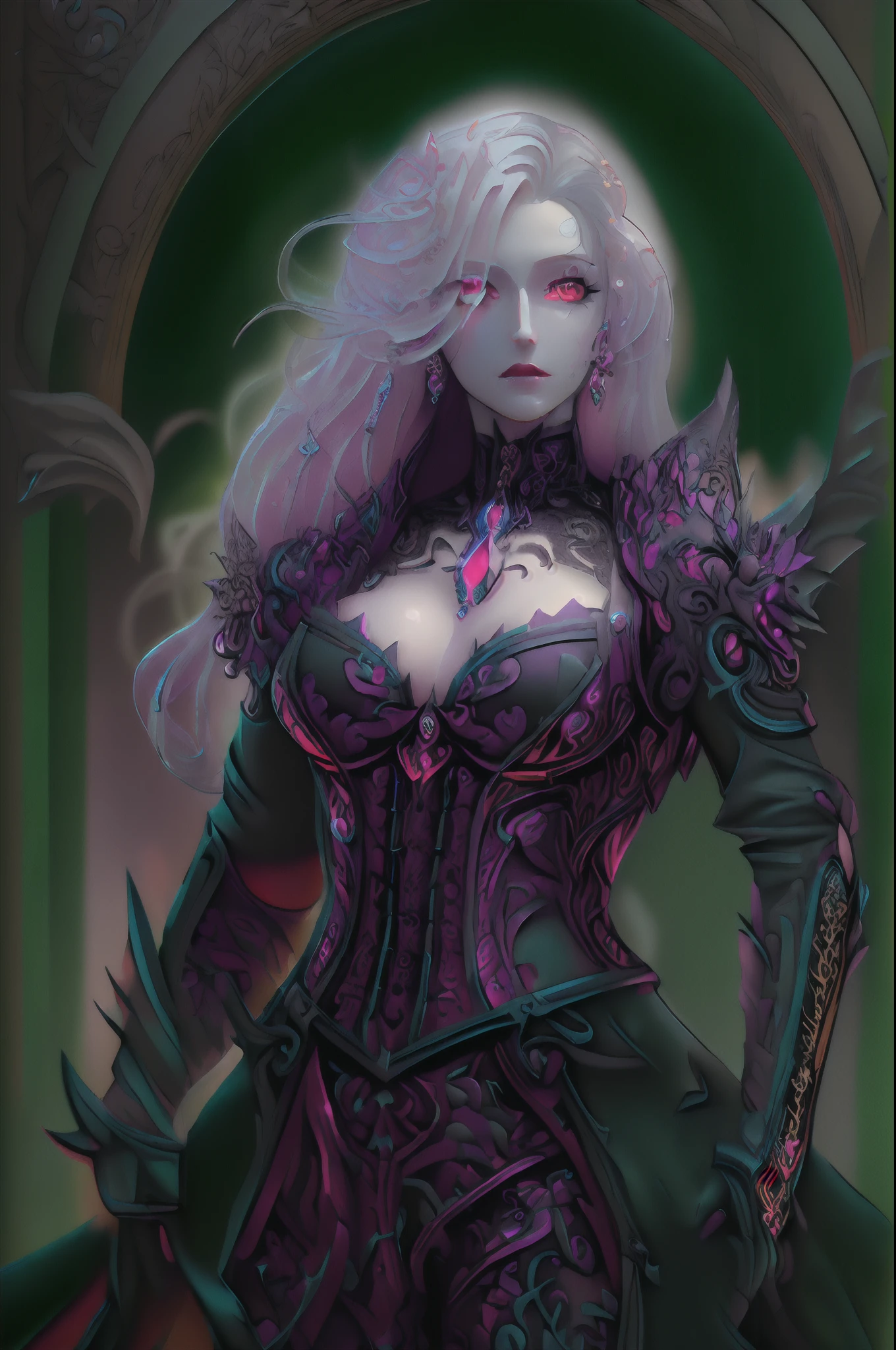 Arafed, dark fantasy art, gothic art, a picturr of a vampire ready for battle, female vampire, armed with a sword, wewring heavy armor LnF, armed with a sword, shining sword, ultra detailed face (intricate detailed, Masterpiece, best quality: 1.4), pale skin, gloeing eyes, red eyes, ultra feminine, pale skin, dynamic hair, dark fantasy urban street (intricate detailed, Masterpiece, best quality: 1.4), moon light, star light, clouds