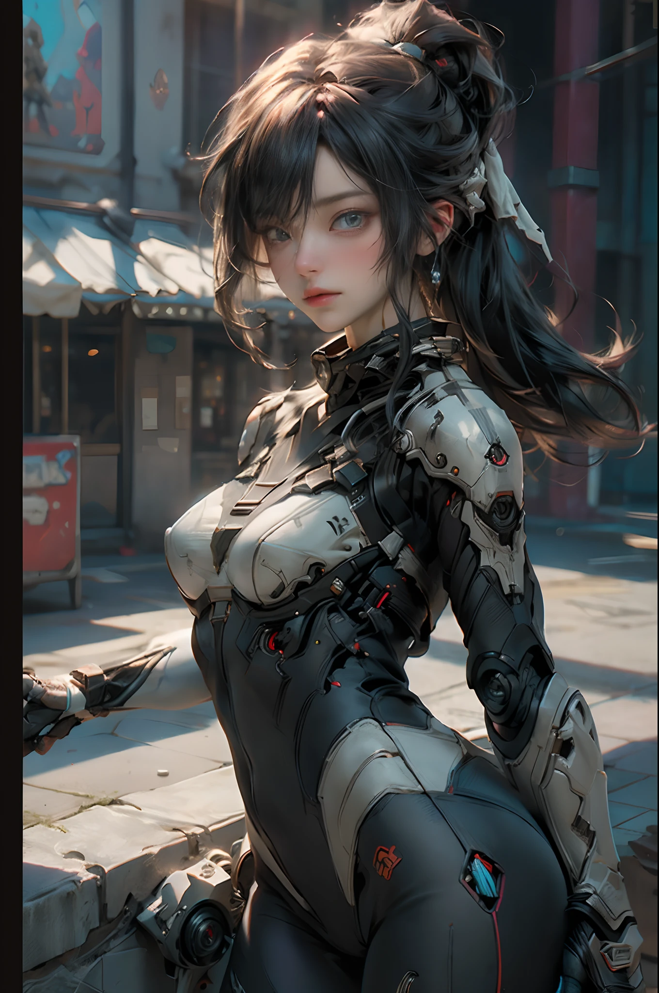 ((Best quality)), ((masterpiece)), (detailed:1.4), 3D, an image of a beautiful cyberpunk female, (wearing smooth organic tech armor), (long shapeless hair), big breasts, (cowboy shot), HDR (High Dynamic Range),Ray Tracing,NVIDIA RTX,Super-Resolution,Unreal 5,Subsurface scattering,PBR Texturing,Post-processing,Anisotropic Filtering,Depth-of-field,Maximum clarity and sharpness,Multi-layered textures,Albedo and Specular maps,Surface shading,Accurate simulation of light-material interaction,Perfect proportions,Octane Render,Two-tone lighting,Wide aperture,Low ISO,White balance,Rule of thirds,8K RAW