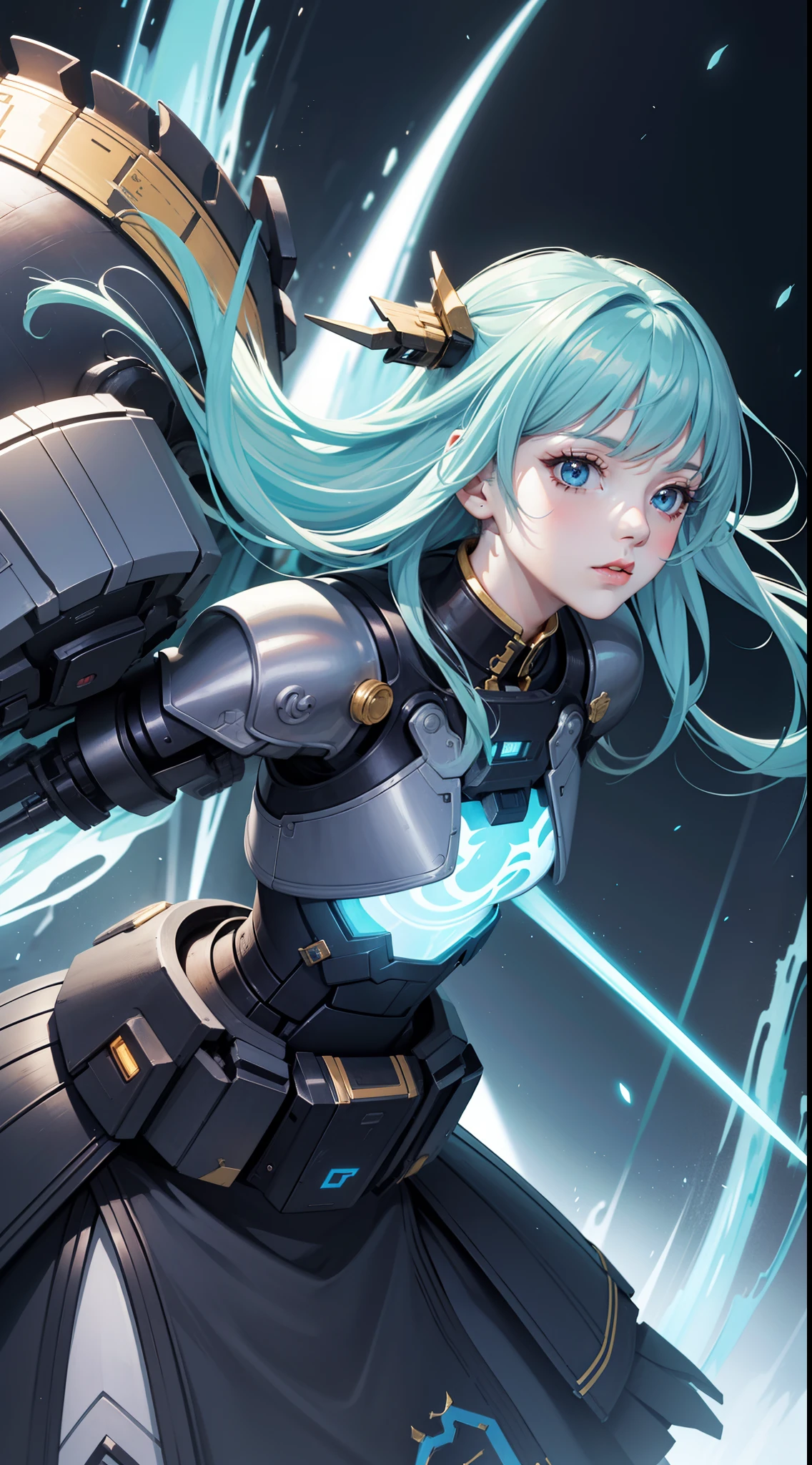 (close up on the girl:1.5),（Game of Armer core：1.8），1 woman stands in front of a huge mecha, 1 woman (exquisite face, watery big eyes, heroic spirit, science fiction, leather clothing, warriors, complex clothing, bright colors), mecha, machinery, war, future, science fiction, romanticism, master color matching, sunshine, (Tindall phenomenon: 1.8),  shitu-mecha,  shitu-mecha,  shitu-mecha,  shitu-mecha,  shitu-mecha,  meshanyaogaoda, mecha, strong wind, movie visuals, science fiction, clarity, master color matching, master lighting, master composition, movie composition
(Masterpiece), best, 8k wallpaper, illustrations, high-definition image quality, full of storytelling, complex backgrounds, Chinese style, exaggerated styling, exquisite details, rich visual effects, bright colors, layered highlights, shadows and details, as well as cinematic quality, exquisite and complex, master works, official works, master lighting, movie composition, movie lighting, master composition, master color scheme, 16K, ultra clear, Wallpaper,

 Anime Mechanical Magic Style-rustmagic Colorful style-paintmagic Flowing water realcumAI beauty reality ulzzang-6500-v1.1 Nuclear Explosion EMB-NUKE2 Magic Style-SylvaMagic