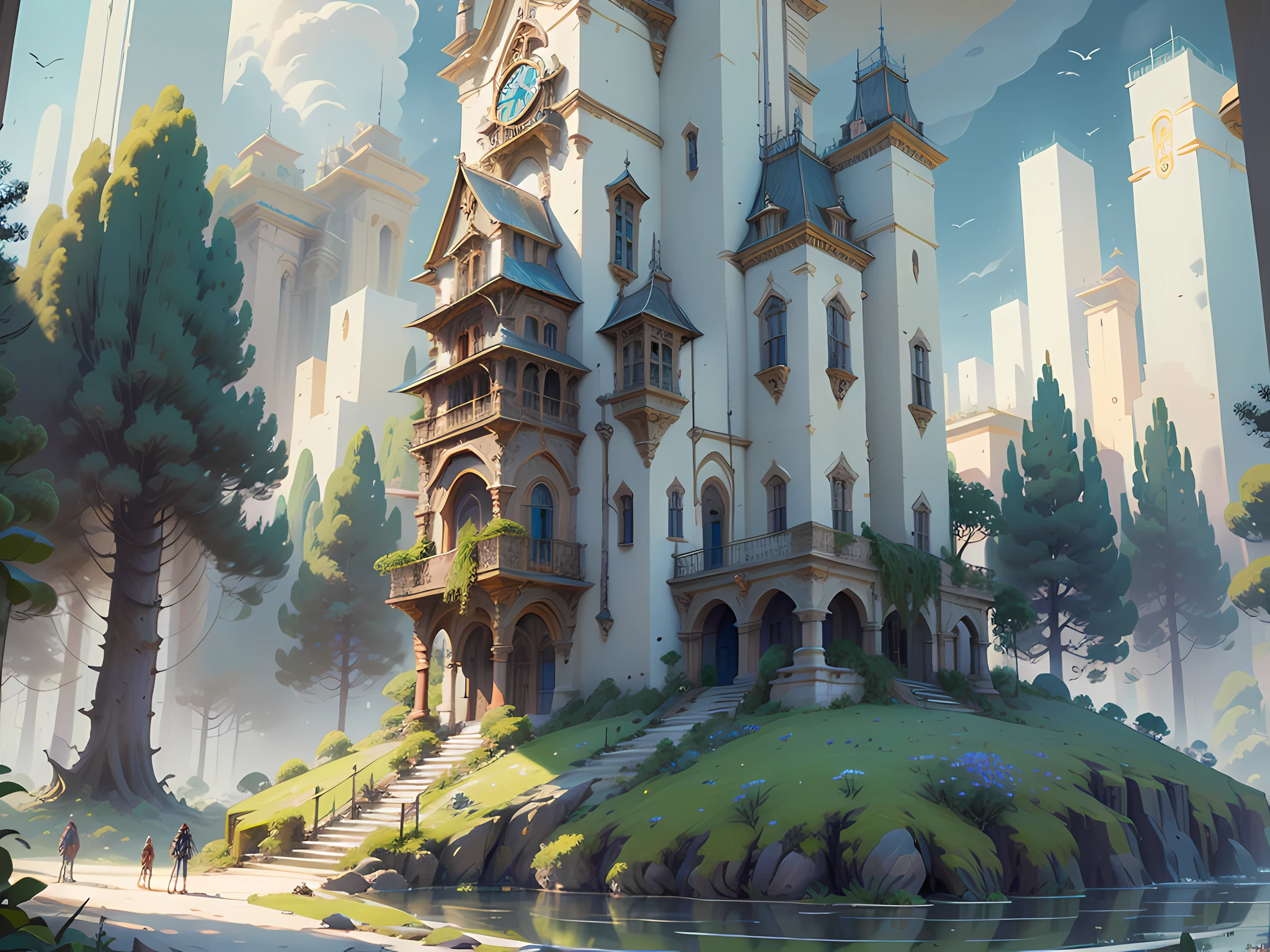 Cintilante, (BIG CITY futuristic geometric detailed highly epic: 1.5), Centrado, middle of an insanely colorful realistic epic forest, lago, (Centrado com o quadro: 1.4), prismatic. Grau, Triangles, fractal, elemental fusion, (ouro: 0,9), (cromo: 0,9), Argon, thallium, torre de xangai
