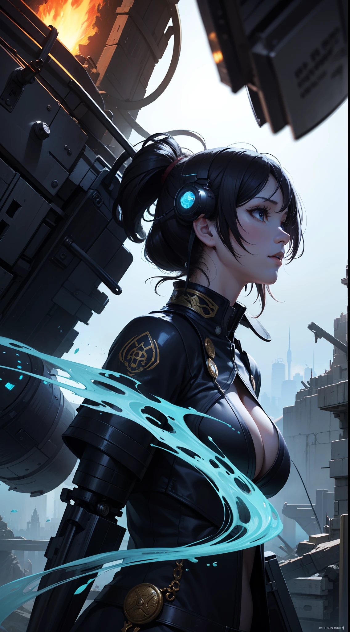 (close up on the girl:1.5),（Game of Armer core：1.8），1 woman stands in front of a huge mecha, 1 woman (exquisite face, watery big eyes, heroic spirit, science fiction, leather clothing, warriors, complex clothing, bright colors), mecha, machinery, war, future, science fiction, romanticism, master color matching, sunshine, (Tindall phenomenon: 1.8),  shitu-mecha,  shitu-mecha,  shitu-mecha,  shitu-mecha,  shitu-mecha,  meshanyaogaoda, mecha, strong wind, movie visuals, science fiction, clarity, master color matching, master lighting, master composition, movie composition
(Masterpiece), best, 8k wallpaper, illustrations, high-definition image quality, full of storytelling, complex backgrounds, Chinese style, exaggerated styling, exquisite details, rich visual effects, bright colors, layered highlights, shadows and details, as well as cinematic quality, exquisite and complex, master works, official works, master lighting, movie composition, movie lighting, master composition, master color scheme, 16K, ultra clear, Wallpaper,

 Anime Mechanical Magic Style-rustmagic Colorful style-paintmagic Flowing water realcumAI beauty reality ulzzang-6500-v1.1 Nuclear Explosion EMB-NUKE2 Magic Style-SylvaMagic