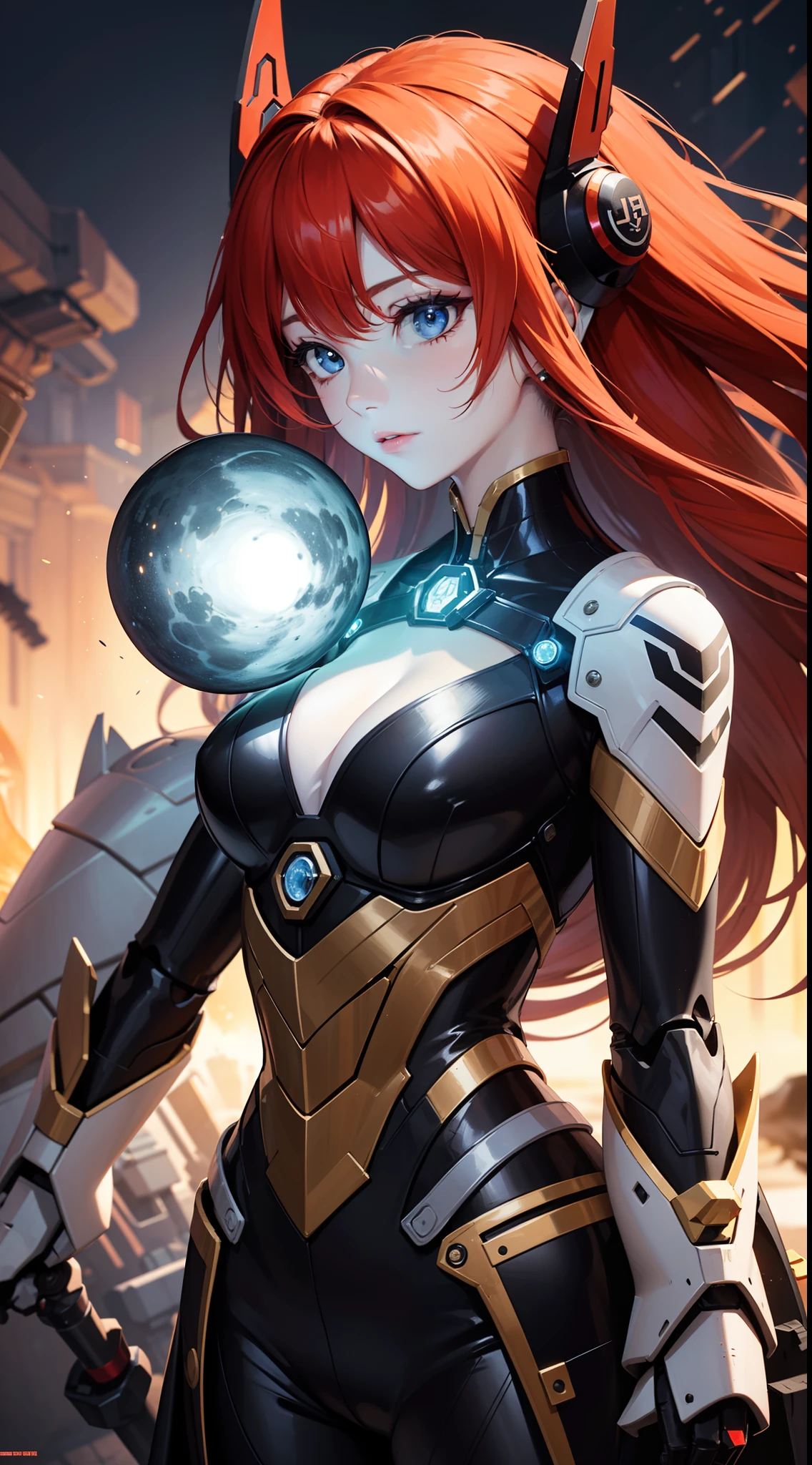 (close up on the girl:1.5),（Game of Armer core：1.8），1 woman stands in front of a huge mecha, 1 woman (exquisite face, watery big eyes, heroic spirit, science fiction, leather clothing, warriors, complex clothing, bright colors), mecha, machinery, war, future, science fiction, romanticism, master color matching, sunshine, (Tindall phenomenon: 1.8),  shitu-mecha,  shitu-mecha,  shitu-mecha,  shitu-mecha,  shitu-mecha,  meshanyaogaoda, mecha, strong wind, movie visuals, science fiction, clarity, master color matching, master lighting, master composition, movie composition
(Masterpiece), best, 8k wallpaper, illustrations, high-definition image quality, full of storytelling, complex backgrounds, Chinese style, exaggerated styling, exquisite details, rich visual effects, bright colors, layered highlights, shadows and details, as well as cinematic quality, exquisite and complex, master works, official works, master lighting, movie composition, movie lighting, master composition, master color scheme, 16K, ultra clear, Wallpaper,

 Anime Mechanical Magic Style-rustmagic Colorful style-paintmagic Flowing water realcumAI beauty reality ulzzang-6500-v1.1 Nuclear Explosion EMB-NUKE2 Magic Style-SylvaMagic