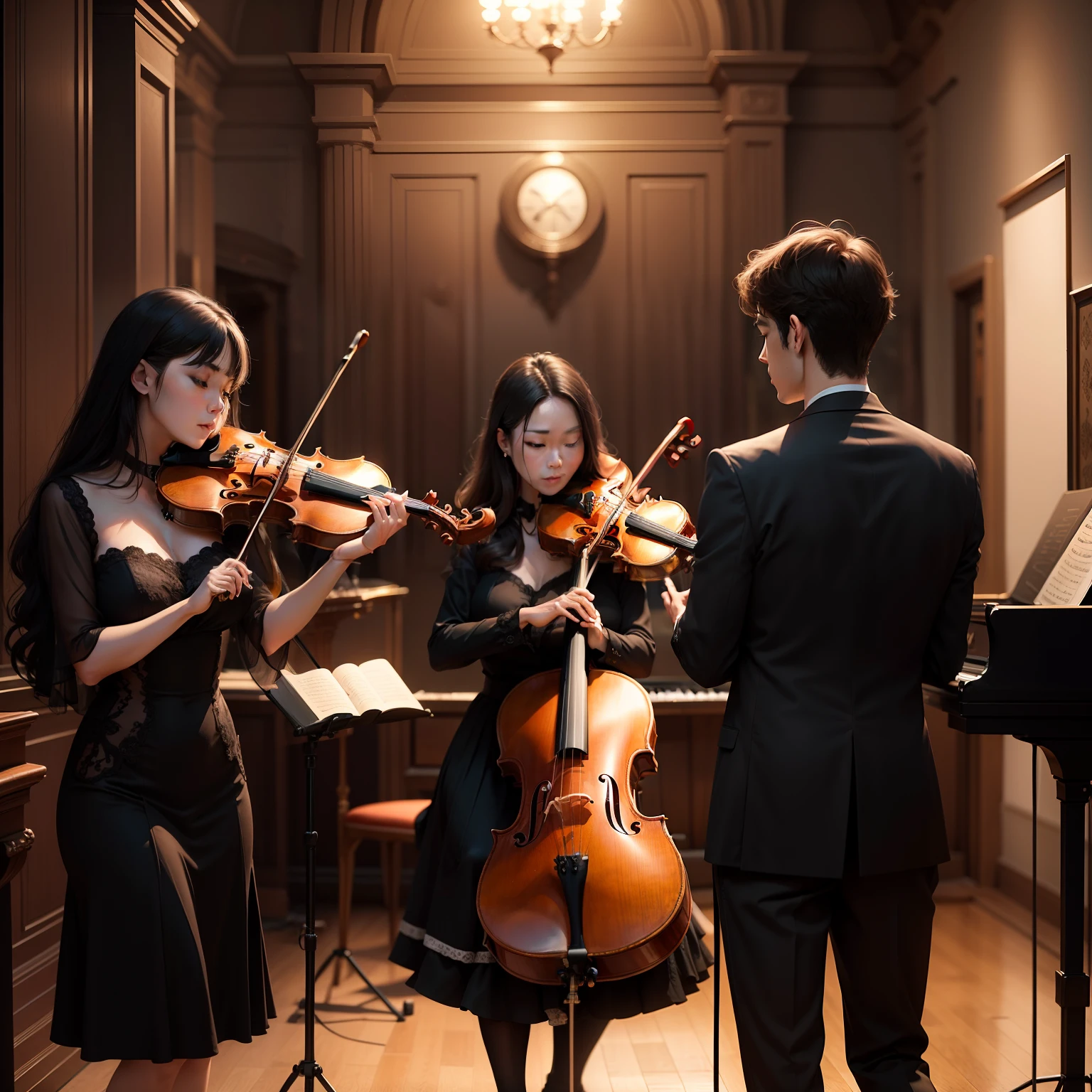 "2 elegant violins and 1 passionate clarinet accompanied by the ethereal sounds of an electronic organ"