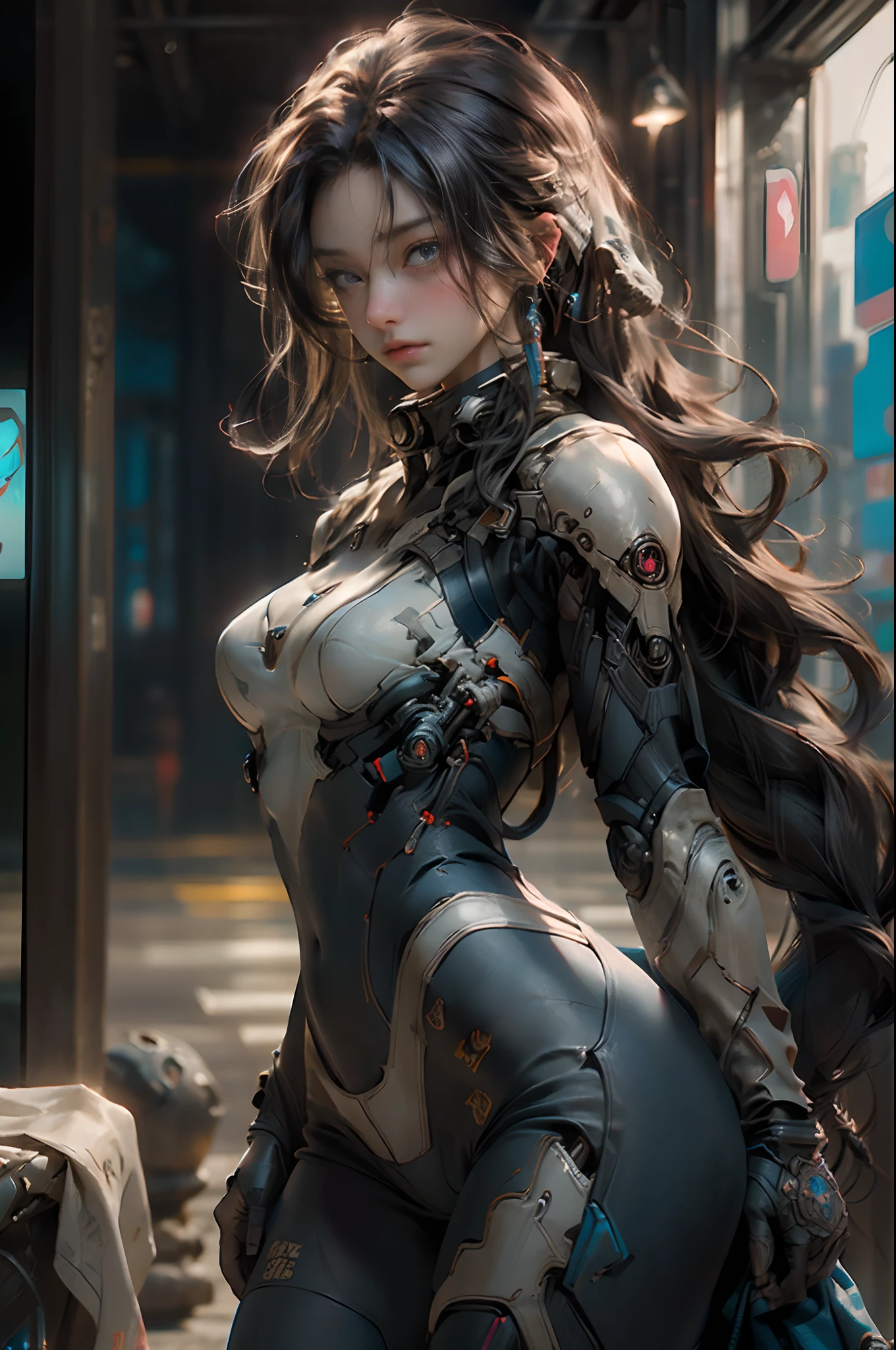 ((Best quality)), ((masterpiece)), (detailed:1.4), 3D, an image of a beautiful cyberpunk female, (wearing smooth organic tech armor), (long shapeless hair), big breasts, (cowboy shot), HDR (High Dynamic Range),Ray Tracing,NVIDIA RTX,Super-Resolution,Unreal 5,Subsurface scattering,PBR Texturing,Post-processing,Anisotropic Filtering,Depth-of-field,Maximum clarity and sharpness,Multi-layered textures,Albedo and Specular maps,Surface shading,Accurate simulation of light-material interaction,Perfect proportions,Octane Render,Two-tone lighting,Wide aperture,Low ISO,White balance,Rule of thirds,8K RAW