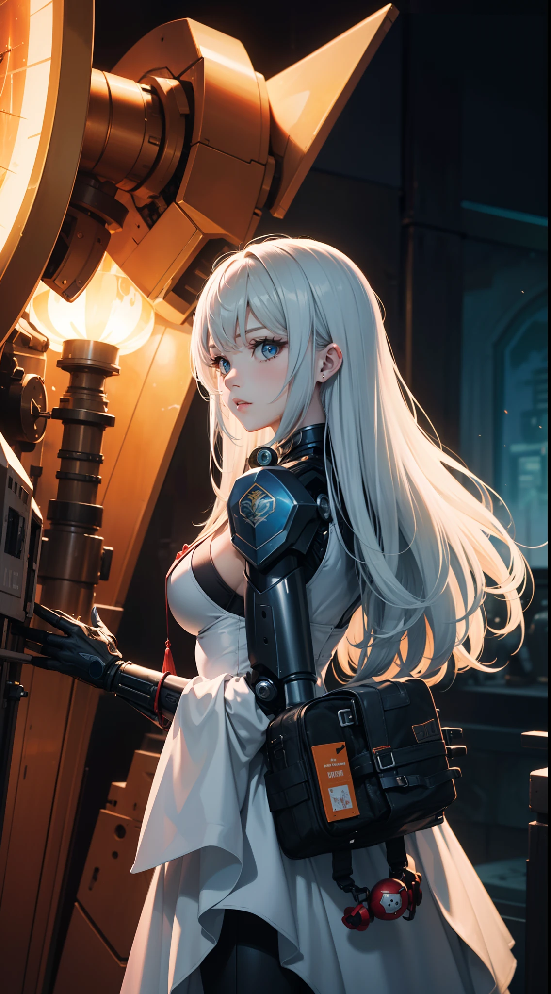 (close up on the girl:1.5),（Game of Armer core：1.8），1 woman stands in front of a huge mecha, 1 woman (exquisite face, watery big eyes, heroic spirit, science fiction, leather clothing, warriors, complex clothing, bright colors), mecha, machinery, war, future, science fiction, romanticism, master color matching, sunshine, (Tindall phenomenon: 1.8),  shitu-mecha,  shitu-mecha,  shitu-mecha,  shitu-mecha,  shitu-mecha,  meshanyaogaoda, mecha, strong wind, movie visuals, science fiction, clarity, master color matching, master lighting, master composition, movie composition
(Masterpiece), best, 8k wallpaper, illustrations, high-definition image quality, full of storytelling, complex backgrounds, Chinese style, exaggerated styling, exquisite details, rich visual effects, bright colors, layered highlights, shadows and details, as well as cinematic quality, exquisite and complex, master works, official works, master lighting, movie composition, movie lighting, master composition, master color scheme, 16K, ultra clear, Wallpaper,

 Anime Mechanical Magic Style-rustmagic Colorful style-paintmagic Flowing water realcumAI beauty reality ulzzang-6500-v1.1 Nuclear Explosion EMB-NUKE2 Magic Style-SylvaMagic