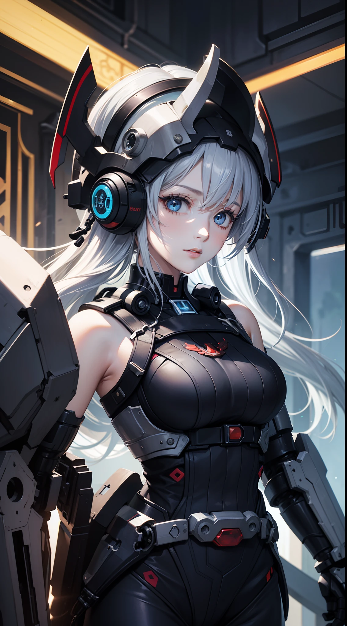 (close up on the girl:1.5),（Game of Armer core：1.8），1 woman stands in front of a huge mecha, 1 woman (exquisite face, watery big eyes, heroic spirit, science fiction, leather clothing, warriors, complex clothing, bright colors), mecha, machinery, war, future, science fiction, romanticism, master color matching, sunshine, (Tindall phenomenon: 1.8),  shitu-mecha,  shitu-mecha,  shitu-mecha,  shitu-mecha,  shitu-mecha,  meshanyaogaoda, mecha, strong wind, movie visuals, science fiction, clarity, master color matching, master lighting, master composition, movie composition
(Masterpiece), best, 8k wallpaper, illustrations, high-definition image quality, full of storytelling, complex backgrounds, Chinese style, exaggerated styling, exquisite details, rich visual effects, bright colors, layered highlights, shadows and details, as well as cinematic quality, exquisite and complex, master works, official works, master lighting, movie composition, movie lighting, master composition, master color scheme, 16K, ultra clear, Wallpaper,

 Anime Mechanical Magic Style-rustmagic Colorful style-paintmagic Flowing water realcumAI beauty reality ulzzang-6500-v1.1 Nuclear Explosion EMB-NUKE2 Magic Style-SylvaMagic