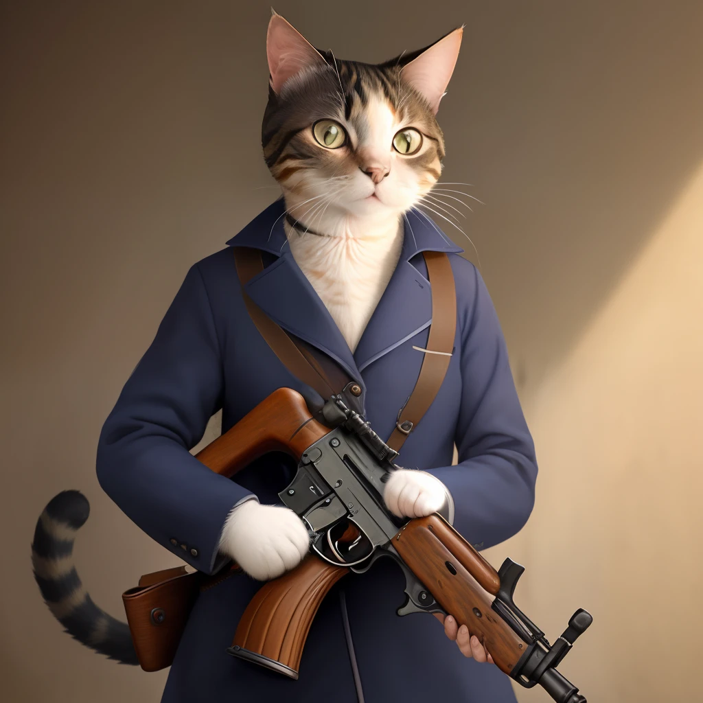 A cat holding a Tommy Gun