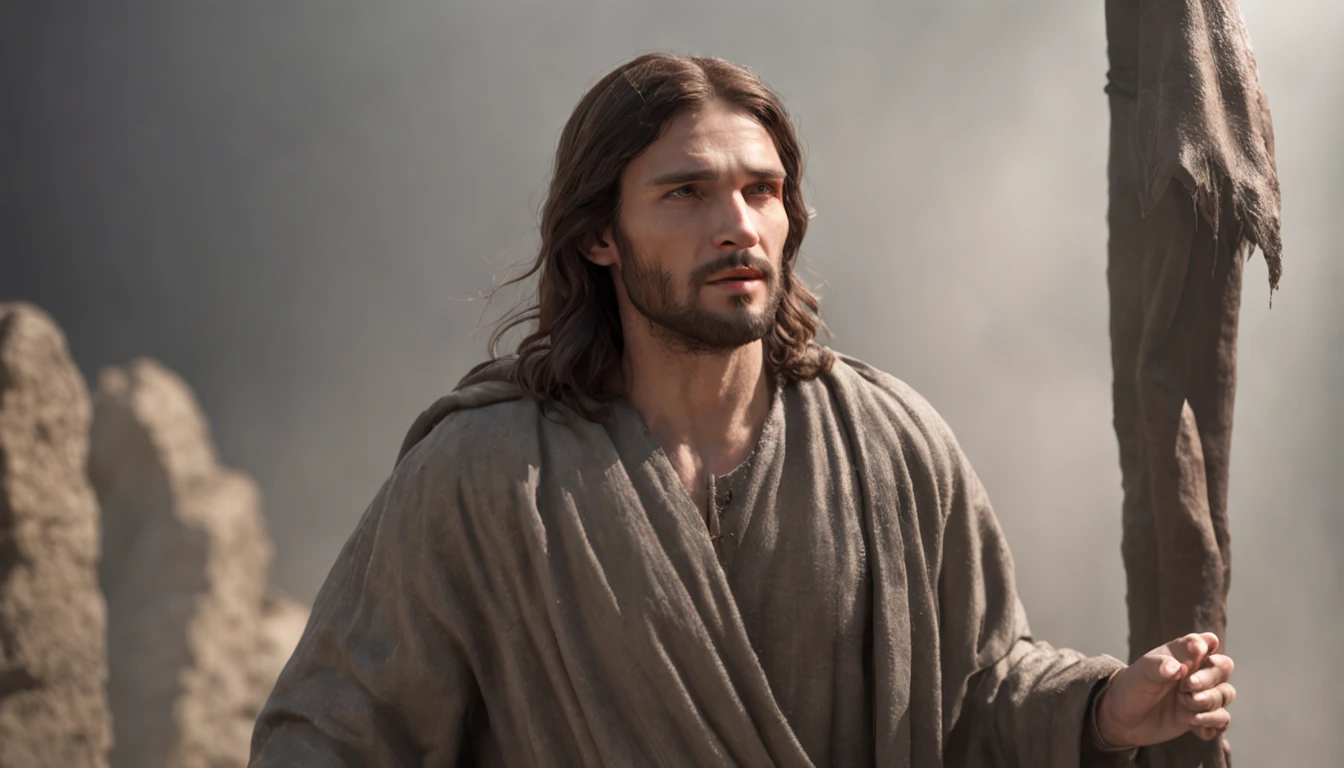 (Professional 3D Rendering: 1.3) by (Realistic: 1.3) World's Most Beautiful Art Picture,Jesus Christ, Resurrection, Mountain Gate, , Ascending to Heaven, Disciples Looking On, Features soft and shining male heroes, ((Jesus Christ, epic hero costume man in rough coat compassionate hero look long hair short beard and fierce expression in dynamic pose, Resurrection, rising to heaven, fantastic location, majestic disordered environment)), full body 8k unity render, action shot, pores of the skin, very dark lighting, heavy shading, detailed, Detailed face, (vibrant, photorealistic, Realistic, Dramatic, Dark, sharp focus, 8k), (Old leather clothes damaged by bad weather:1.4), ((((Use skins)))), (intricate:1.4 ), decadent, (highly detailed:1.4), digital painting, rendering by octane, art station, Concept-Art, smooth, sharp focus, illustration, art germ, (Loish:0.23 ), Wlop Ilya Kuvshinov, and Greg Rutkowski and Alphonse Mucha Gracias, (global illumination, studiolight, Light Volumetric), rain, floating