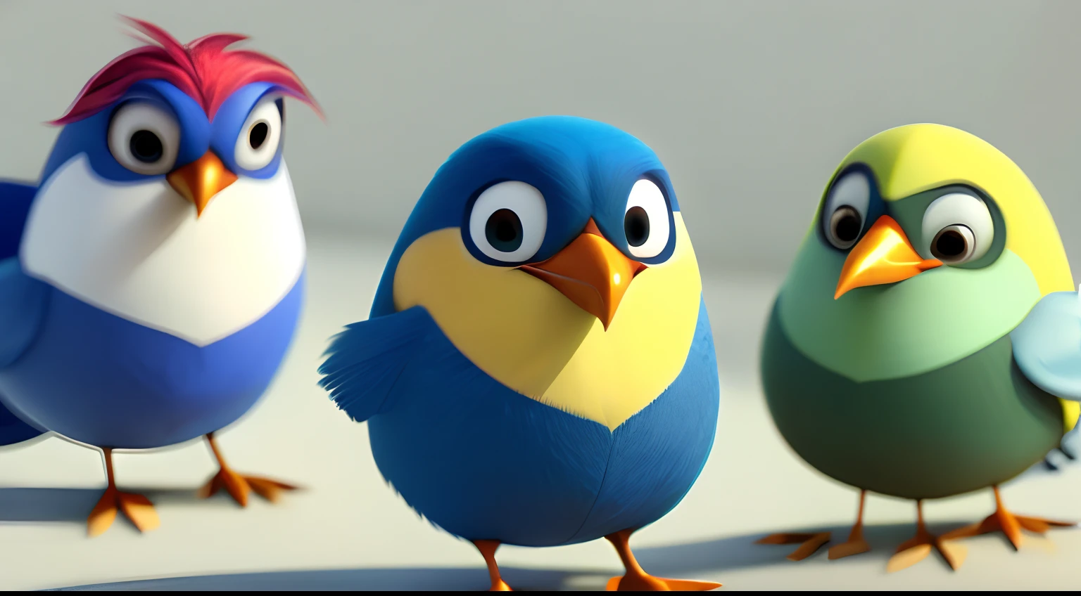 There are several little birds that are flying smiling at the camera, painting digital adorable, bonito 3 d render, arte digital detalhada bonito, renderizado em keyshot, personagem pixar bonito, design de personagem bonito pixar, pequenino, super detailed rendering, smooth 3d CG rendering, toon render keyshot, colored zbrush render, pixar renderman render, stylized as a 3d rendering