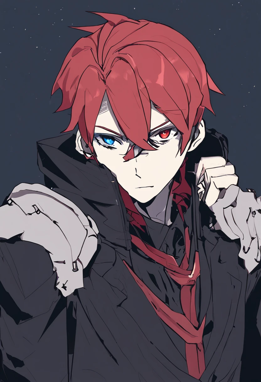 Anime male character with red hair and blue eyes and black clothing standing in front of a blue background, Retrato Gapmoe Yandere Grimdark, Rimuru, Gapmoe Yandere Grimdark, Hajime Yatatate, imagem do avatar, Tempestade Rimuru, Foto de perfil de Rimuru Tempest, anime moe artstyle, Fuso Rei, 2 d estilo anime