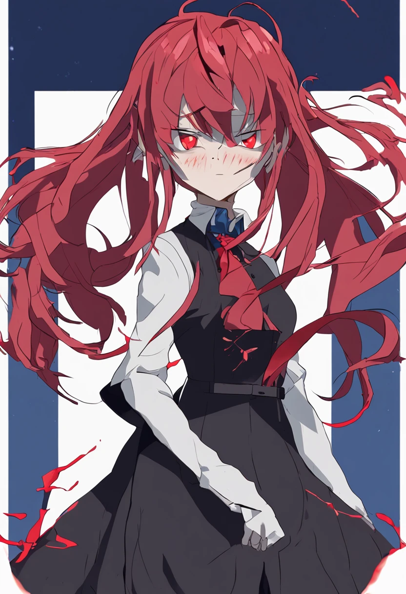 (8K, 4K, Best quality, A high resolution, 超A high resolution:1.1), (tmasterpiece), 1girll, face, Close-up, double tails, Big hair, Orange eyes, Red lips, (Looking in the audience),Absurd long hair,long eyelasher,eye shadows,petty face,largeeyes,Business suit,Machima,blood-stained,apathy