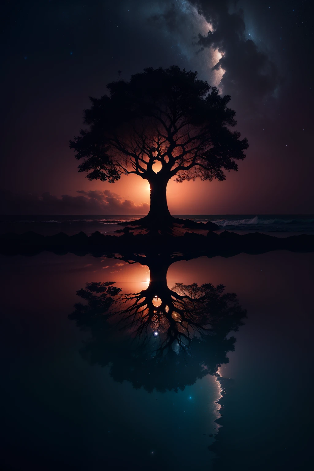 Tree of life :: reflected in ocean under night sky :: Chiaroscuro