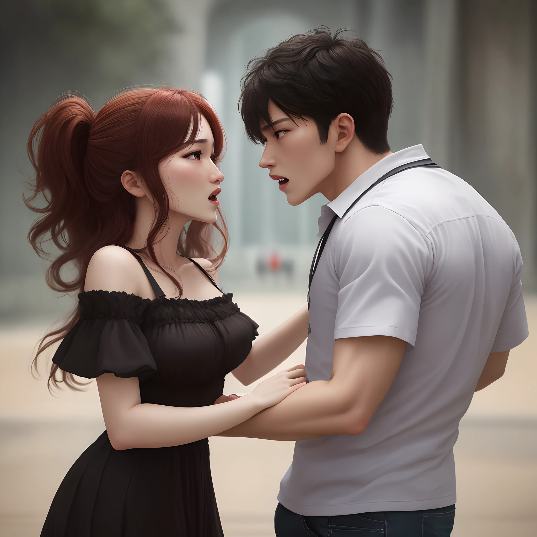 Araffe and a woman in a black dress are touching each other - SeaArt AI