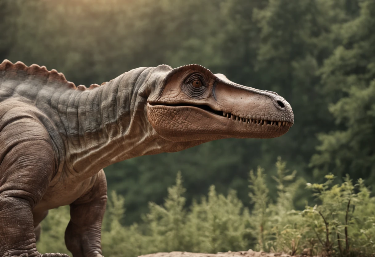 "a majestic dinosaur roaming in a picturesque valley"