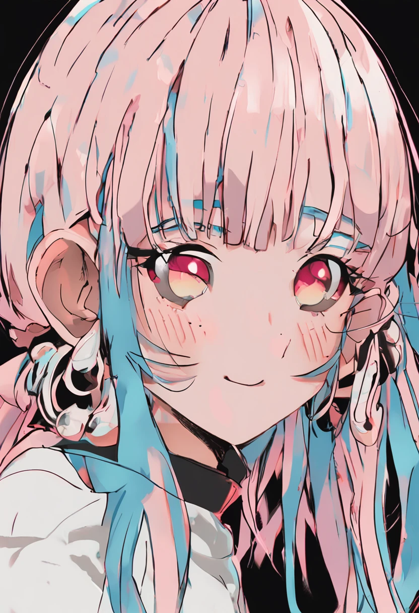 black hair, hair bobbles, wince, longeyelashes, solid circle eyes, fake animal ears, light smile, ear blush, fang, Surrealism, drop shadow, anaglyph, stereogram, tachi-e, pov, atmospheric perspective, 8k, super detail, ccurate, best quality