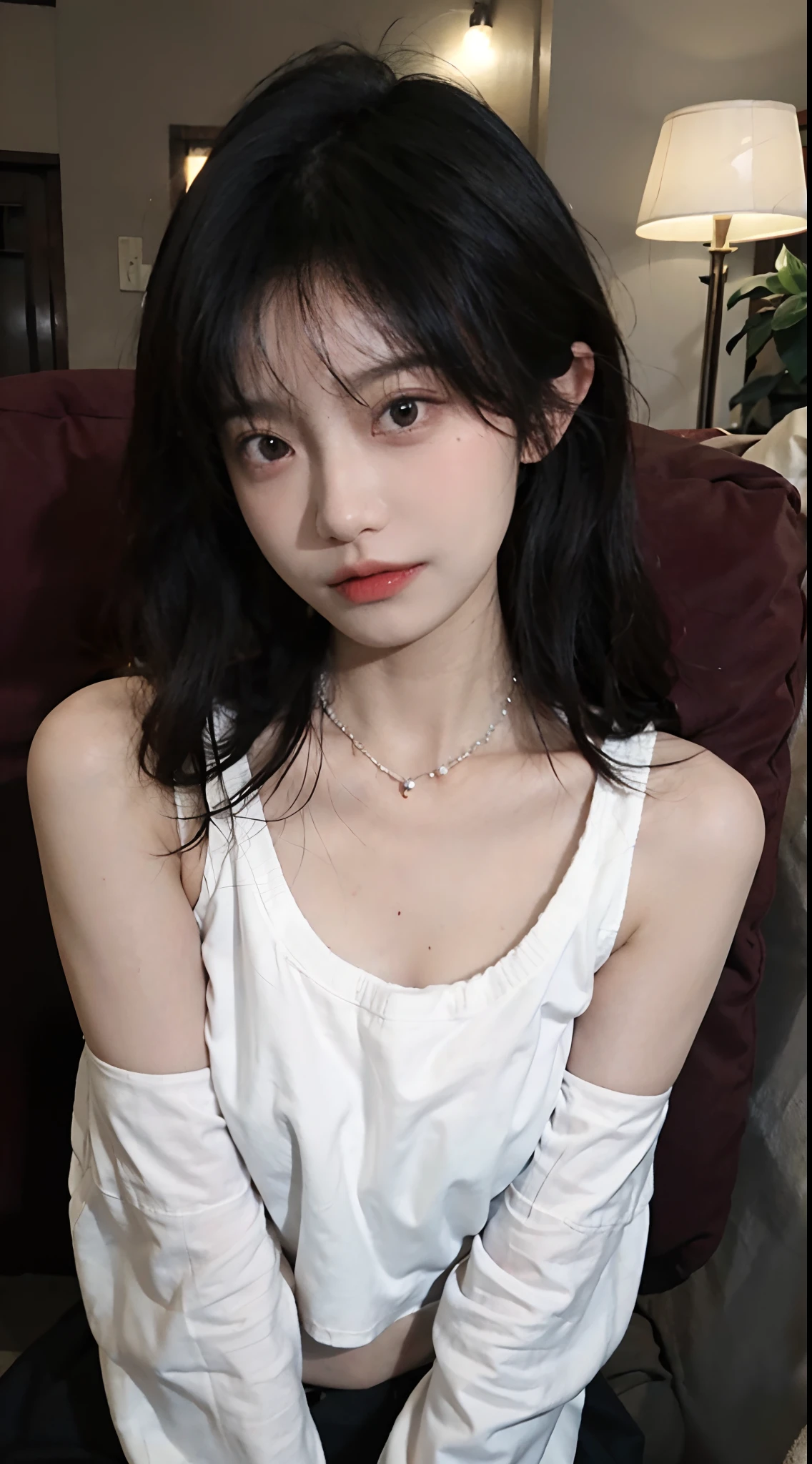 Best quality， Ultra-high resolution， （realistically：1.4），Cute hairpin，Baoyu Girl，1 Girl,pink long sweater，pink long sweater ，Beautiful slim woman:1.4, Abdominal muscles:1.1, (Brown hair, Medium breasts:1.3), pink long sweater, bathroom,Super thin face，Exquisite eyes，Double eyelids，Smile，Necklace，Showing collarbone，Big breasts，Showing cleavage，Mole on the chest，There are two moles on the face，charming，Sexy