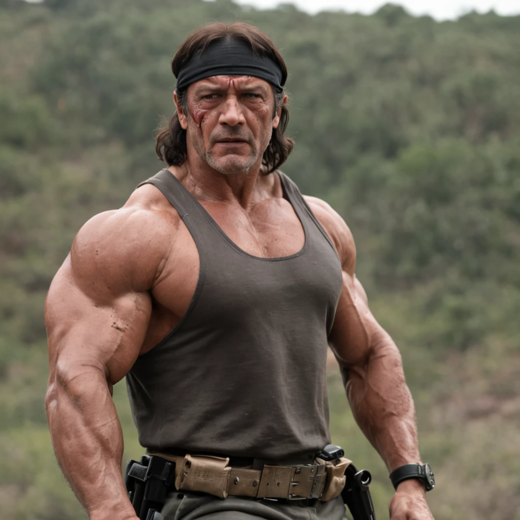 Rambo, Ralf Jones, guerrilha, bandana, biceps gigante, war scenery, tanque, tiros, bomba, fogo, sangue, sylvester stalone, general, bazuca, corpo musculoso, corpo museuloso, rasgado, abdomem rasgado, biceps absurdo, colete, sunglasses, zeus robusto, bell marques, militar, razor ramon, undertaker, roupa preta, guerra, destruction, kevin nash, triplo h
