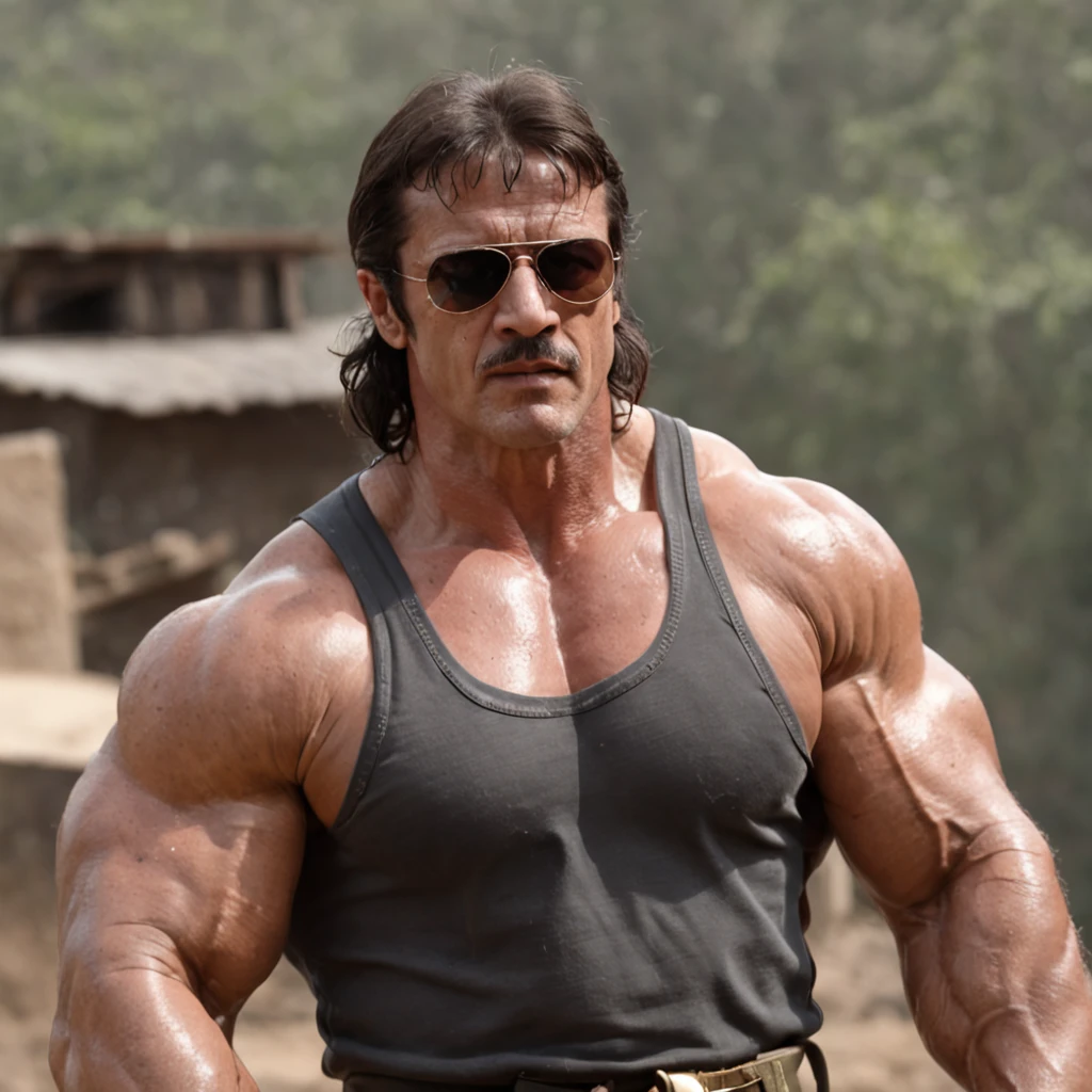 Rambo, Ralf Jones, guerrilha, bandana, biceps gigante, war scenery, tanque, tiros, bomba, fogo, sangue, sylvester stalone, general, bazuca, corpo musculoso, corpo museuloso, rasgado, abdomem rasgado, biceps absurdo, colete, sunglasses, zeus robusto, bell marques, militar, razor ramon, undertaker, roupa preta, guerra, destruction, kevin nash, triplo h