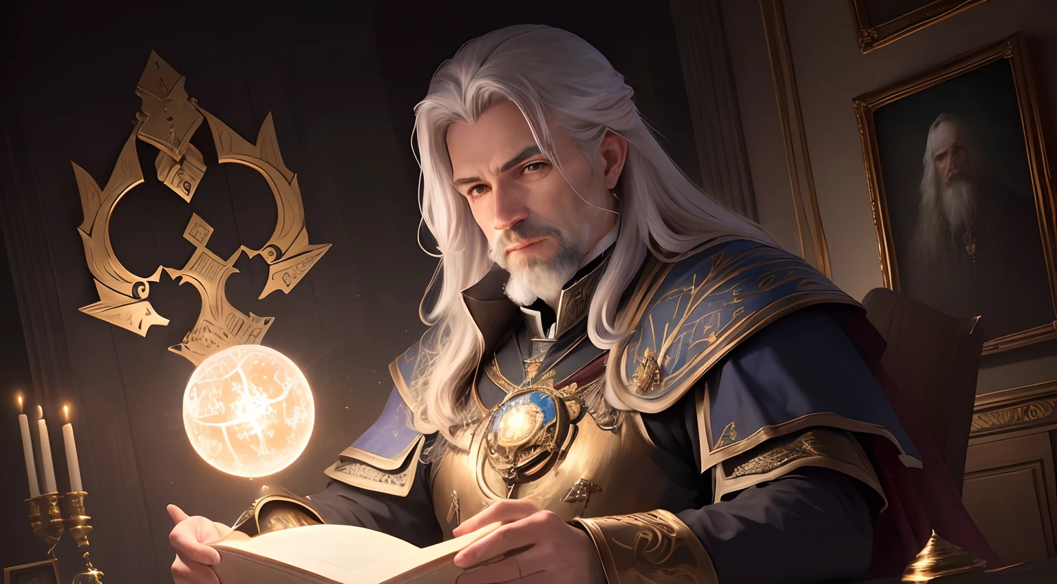 um homem velho em um manto segurando uma bola de vidro brilhante e olhando para ela, Tuomas Korpi e Wlop, Velho Archmage masculino, Adolf Wolfli e Donato Giancola, picture of a male cleric, Arte do Jogo de Cartas de Fantasia, an epic majestical degen trader, 8k hd wallpaperjpeg artefato, 8 K HD WallpaperArtefato jpeg