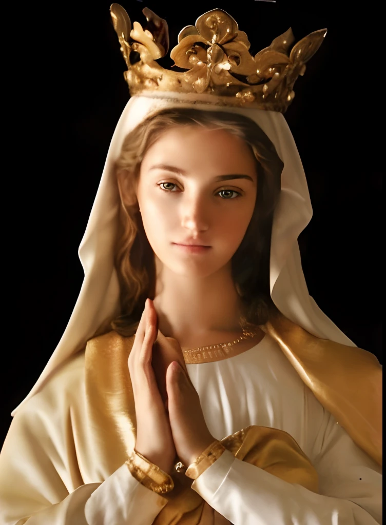 (((Blessed Virgin Mary and the baby Jesus. 19 years old))) ((( Con una cara seria y piadosa. Con una mirada dulce y tierna))) (obra maestra, calidad superior, mejor calidad, arte oficial, beautiful and aesthetic: 1.2), (1girl), extremadamente detallado, (Arte fractal: 1.3), colorido, highest detailed, Cara perfecta, parte superior del cuerpo, HDR, (orando: 1.3), (golden lines of white coat: 1.2), galaxia, (rayas de luz), eye-catching visuals, (dynamic stripes, senderos luminosos: 1.2), colores vibrantes,