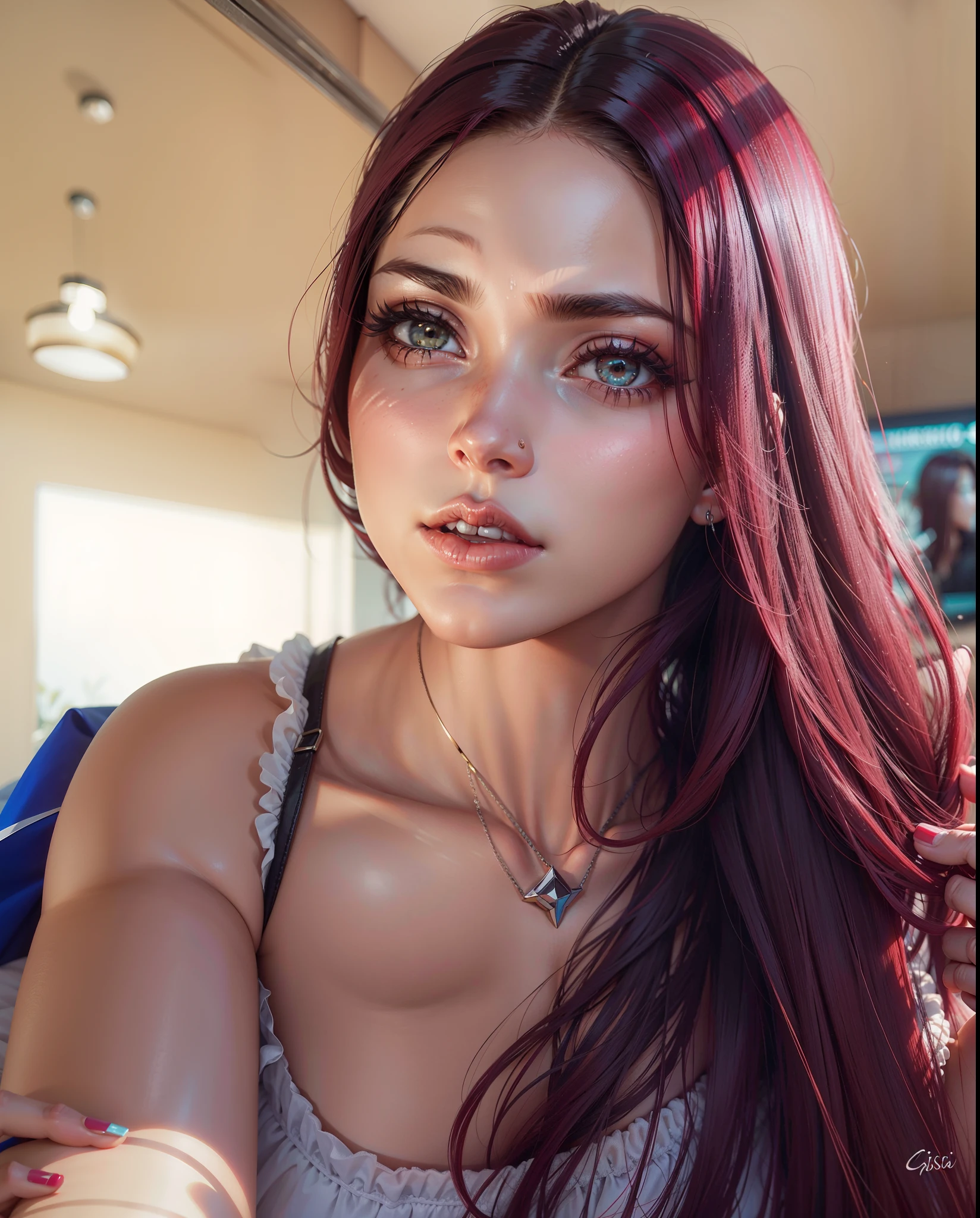 Realista, 8K, cabelo vermelho, sexy, peitos