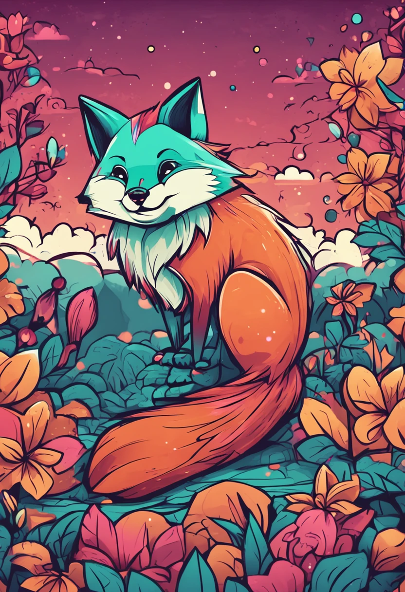create a cartoon of a fox kawaii