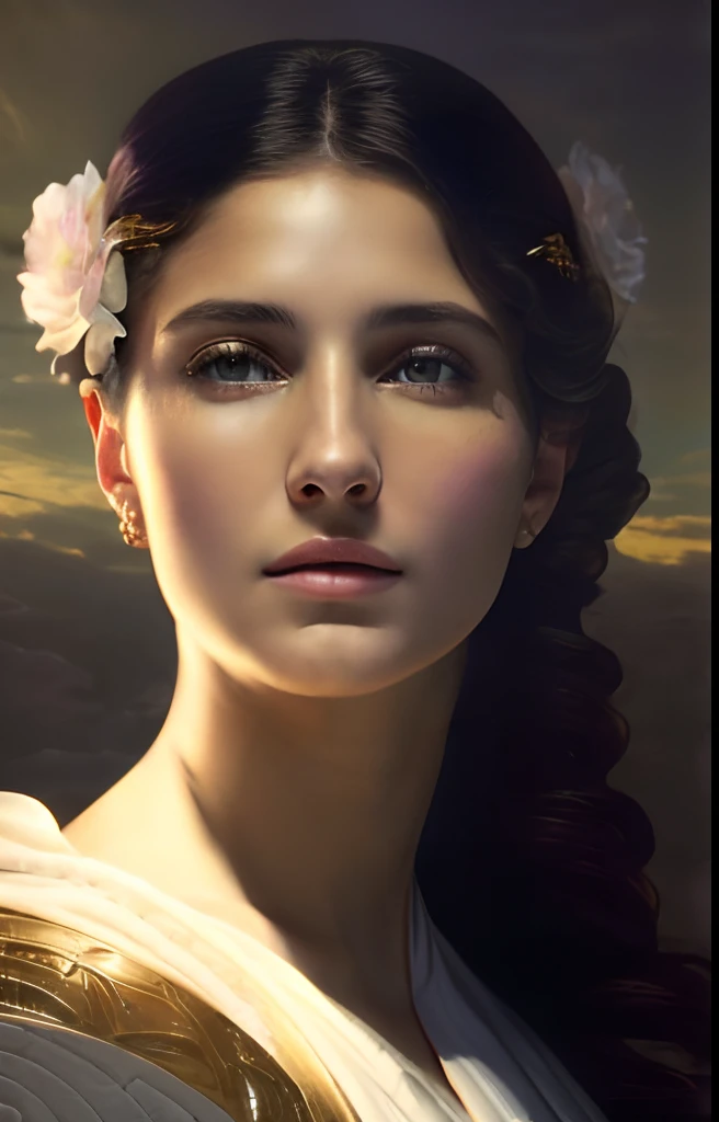 (((Blessed Virgin Mary. 19 years old))) ((( Con una cara seria y piadosa. Con una mirada dulce y tierna))) (obra maestra, calidad superior, mejor calidad, arte oficial, beautiful and aesthetic: 1.2), (1girl), extremadamente detallado, (Arte fractal: 1.3), colorido, highest detailed, Cara perfecta, parte superior del cuerpo, HDR, (orando: 1.3), (golden lines of white coat: 1.2), galaxia, (rayas de luz), eye-catching visuals, (dynamic stripes, senderos luminosos: 1.2), colores vibrantes,