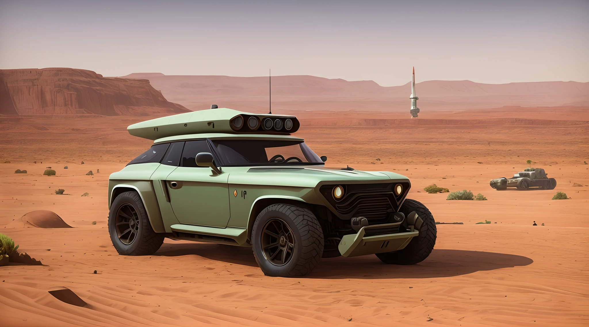 Arafed vehicle with a large tank in a desert landscape, arte conceitual no man sky, bipe de recuo, on a lush fertile alien planet, arte conceitual | bipe, Artem Demura Beeple, realismo | bipe, Beeple e Tim Hildebrandt, arte do bipe, Greg Beeple, bipe!!