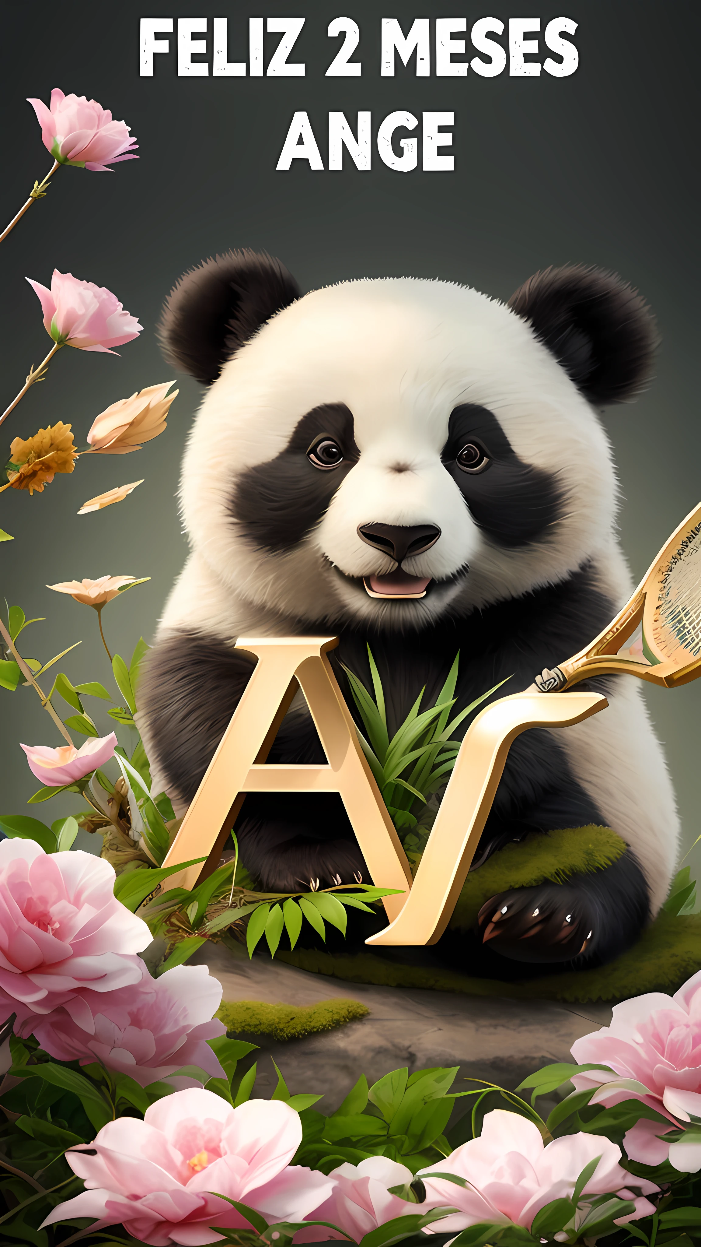 Oso panda Araffe sosteniendo una raqueta de tenis y una letra A, La letra A, afable ， Wenjun Lin, Carta A, Tendencias en ArtStation 4K, a-1 pictures, artistic 4 k, panda, Panda Panda Panda, Arte 4K, Un lindo panda gigante, Lindo panda, por Arthur Pan, Tendencia en Behance 3 D Art