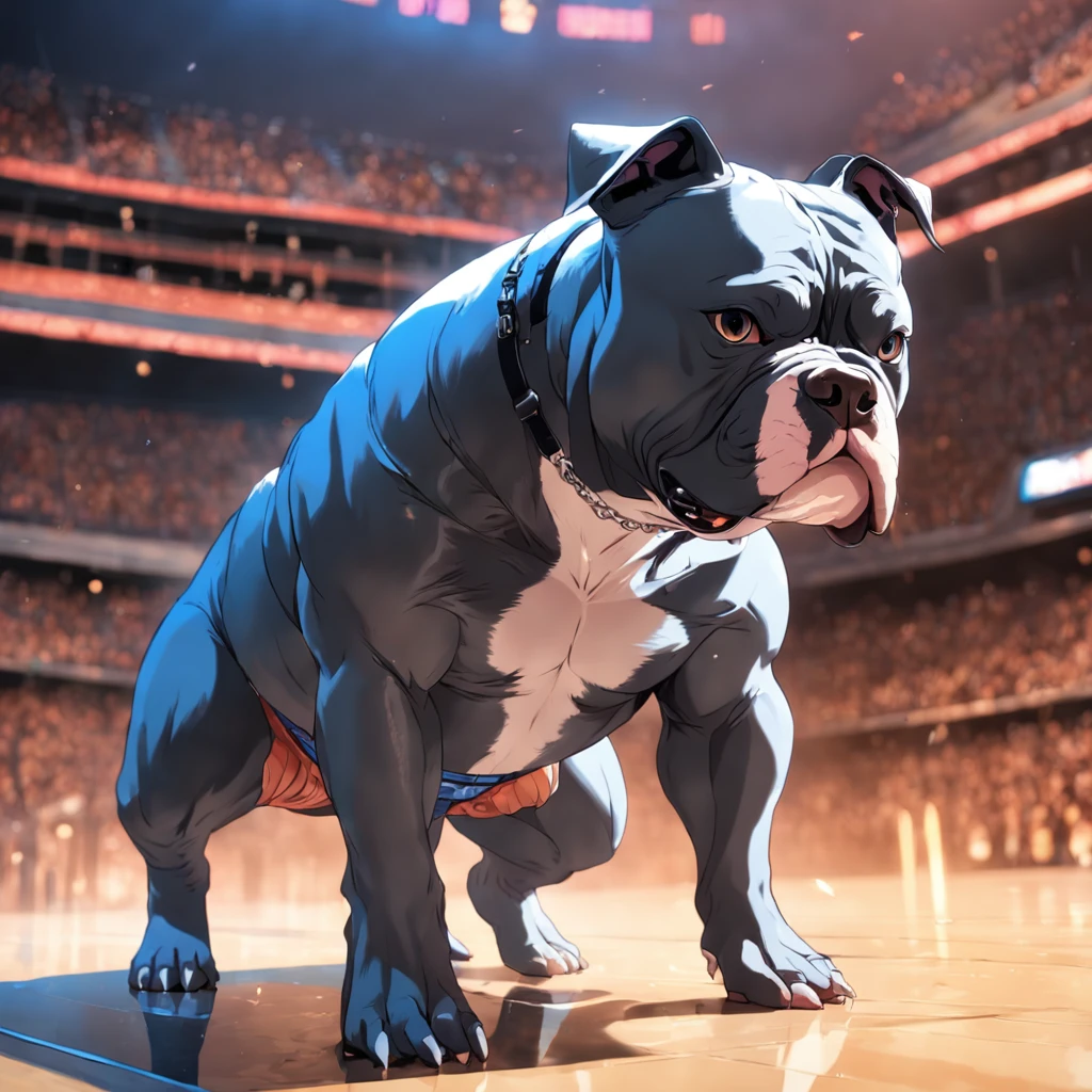 "masterpiece, American Bully with  color accents, channeling the Matrix style, Defined muscle, Posing for the canon câmera Professional, captured from a dynamic angle, delivering the best quality in stunning 4K resolution."