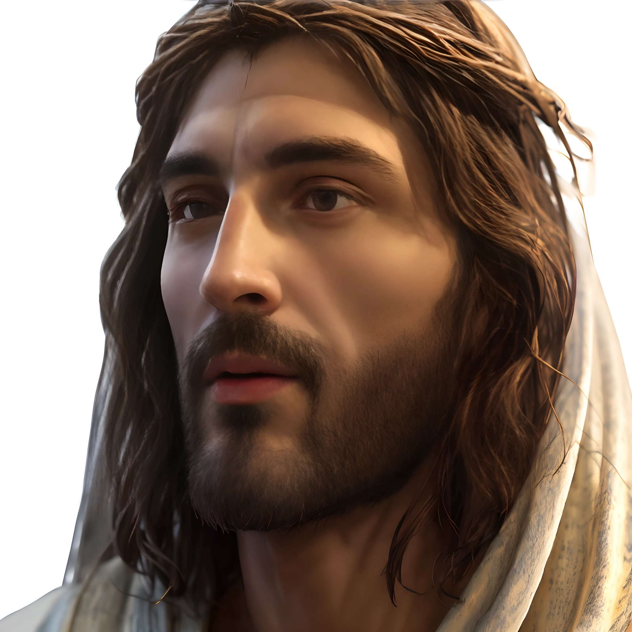 a close up of a man with a crown of thorns on his head, Retrato de Jesus Cristo, rosto de jesus, Jesus Cristo, renderizado em corona, jesus of nazareth, Personagem altamente detalhado, escultura realista de 8k bernini, rosto realista altamente detalhado, 8k arte detalhada de alta qualidade, rosto realista detalhado, pintado em zbrush, pintura digital muito detalhada