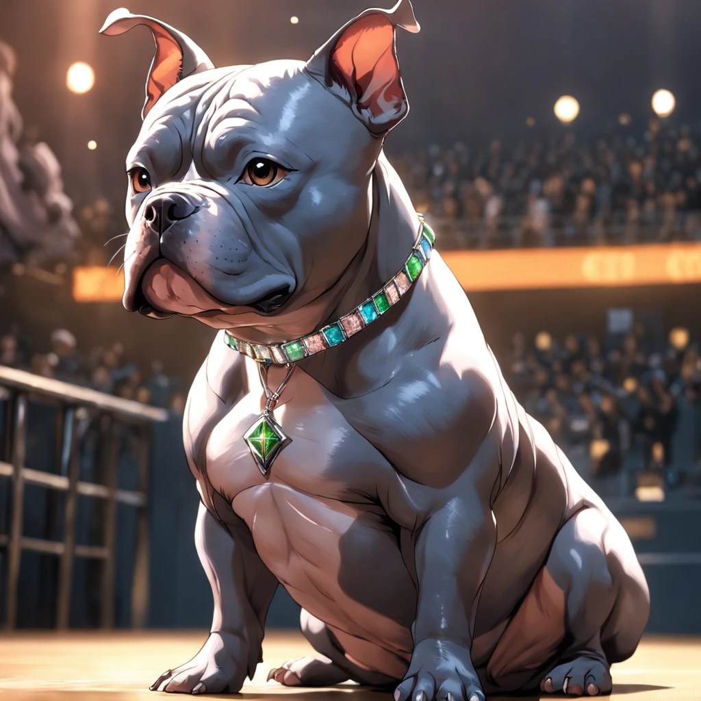 "masterpiece, American Bully with  color accents, channeling the Matrix style,Elf-style punctuated ear, neck collar with diamonds,  Defined muscle, Posing for the canon câmera Professional, captured from a dynamic angle, delivering the best quality in stunning 4K resolution."