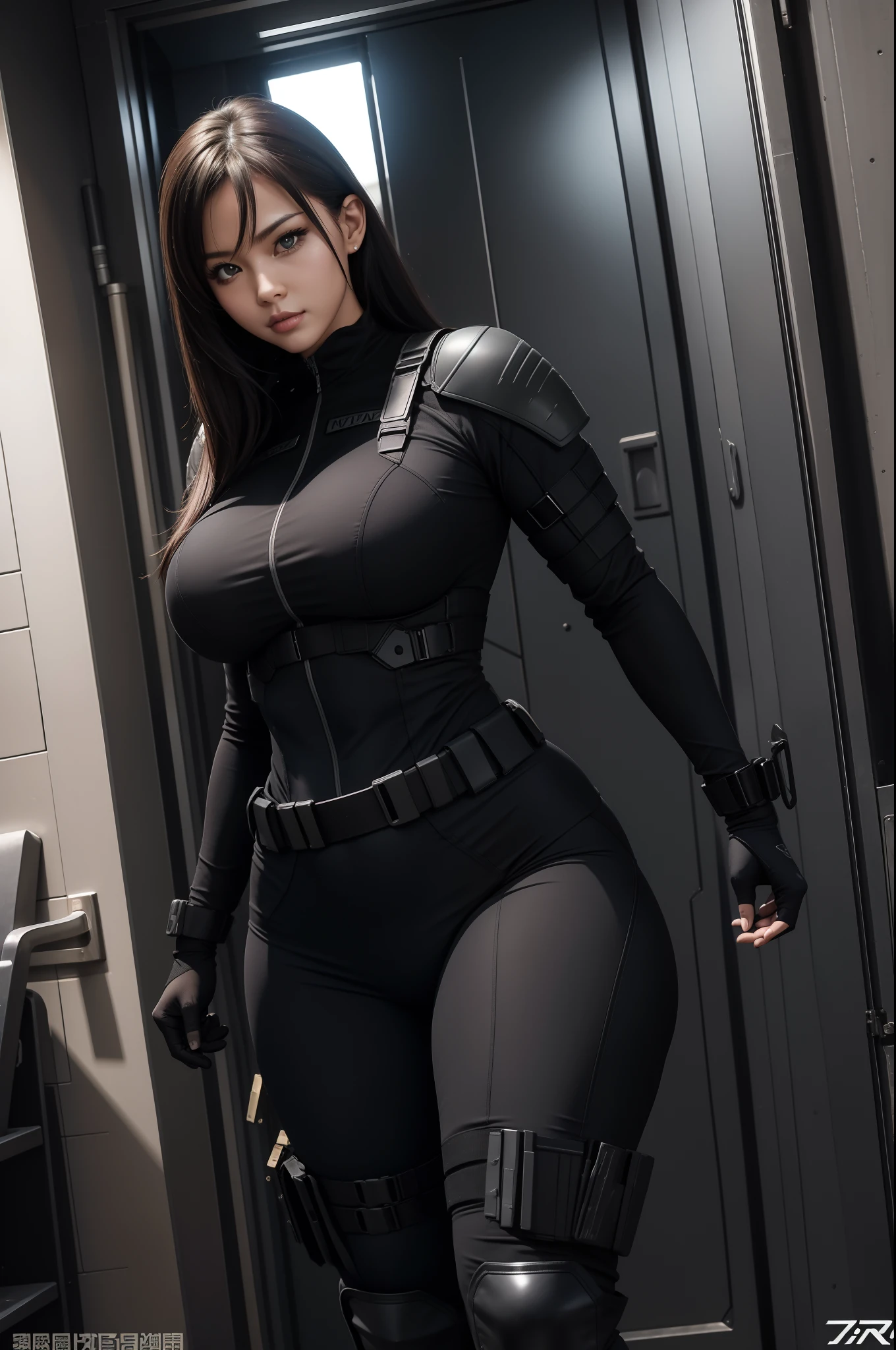 special ops，Sexy figure，Big breasts Thin waist，Wide hips，thick thight，Full set of combat uniforms，Bustling metropolis