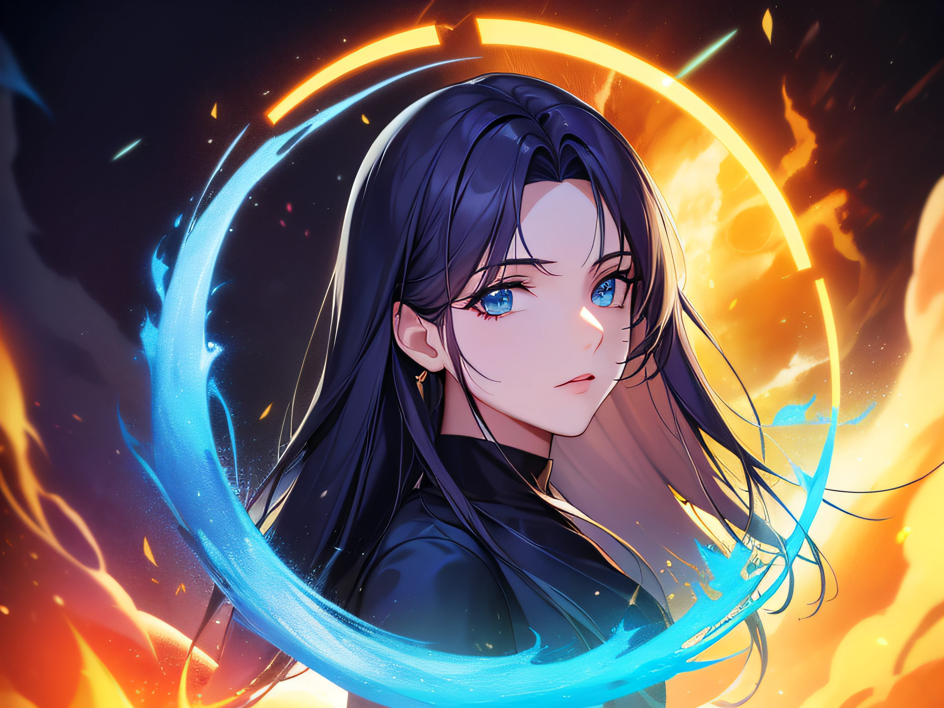 (Melhor qualidade), Qualidade 8k, Circle of Fire, anel de fogo, na cor azul