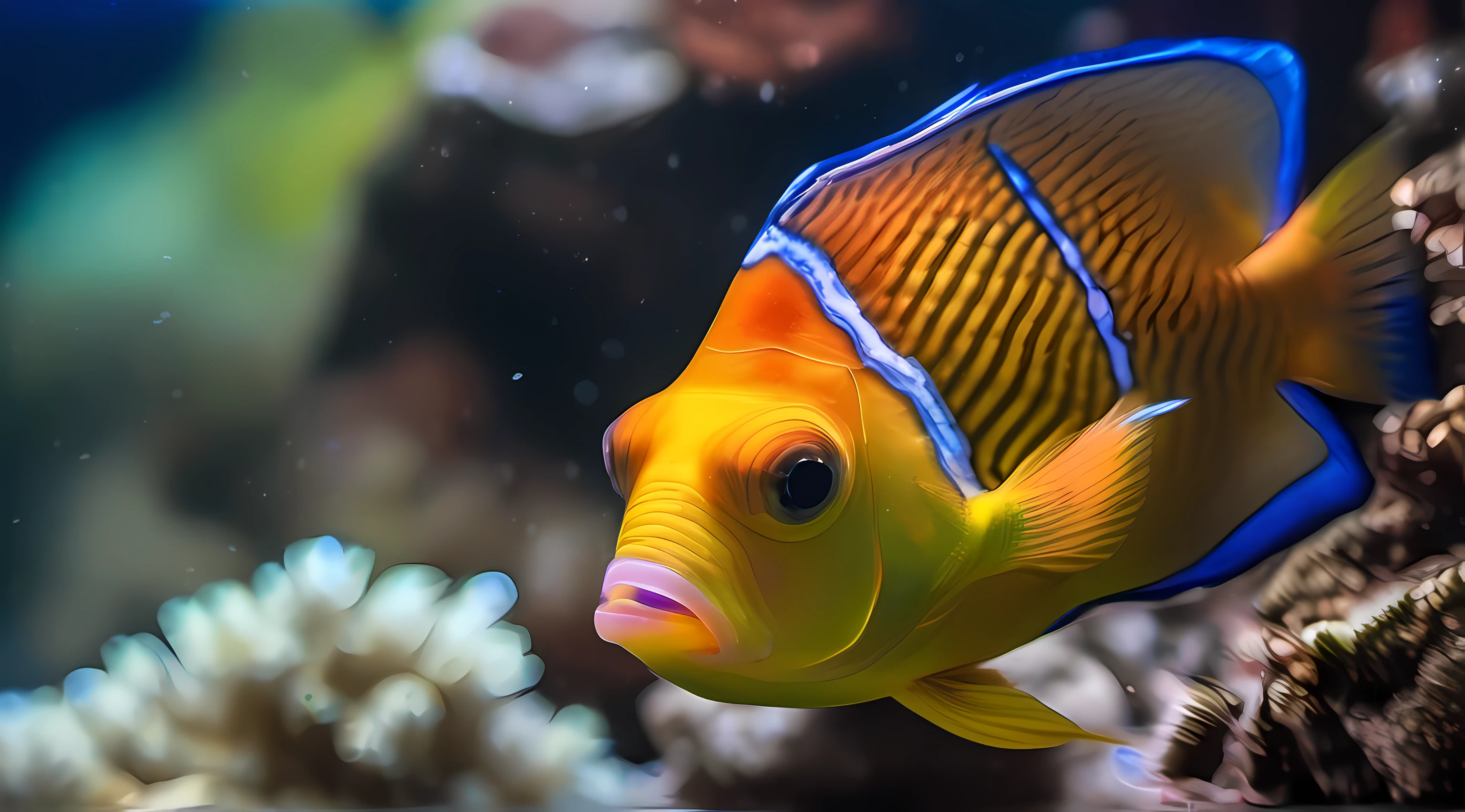 Imagem marinha, Underwater, exotic fish, bioiluminescente, plantas marinhas, corais, cores quentes, cinematic lighthing, detalhes intrincados, 8K